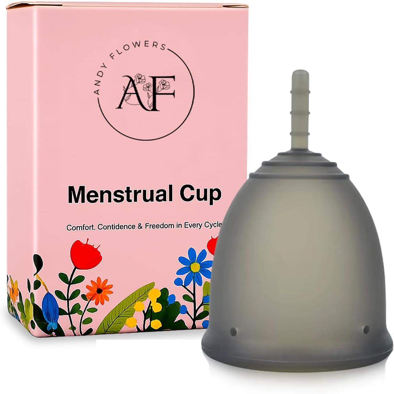 Reusable Menstrual Cup, Medical Grade Silicone Period Cup for Women & Beginners, Eco-Friendly Feminine Hygiene, Leak-Free Comfort for Up to 12 Hours (Small & Large) (Gray, Large)
