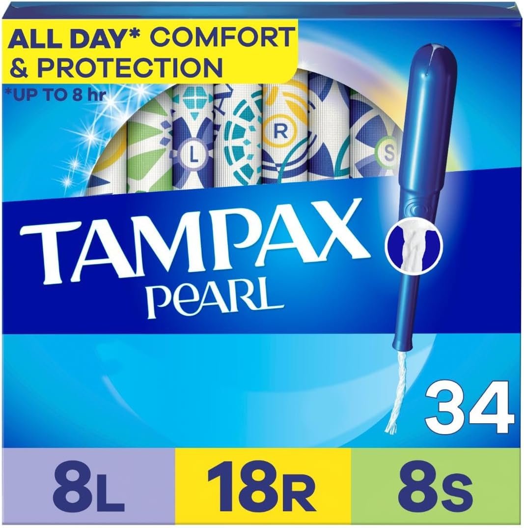 Tampax Pearl Tampons Multipack, Light/Regular/Super Absorbency, With Leakguard Braid, Triple Pack, Unscented, 34 Count