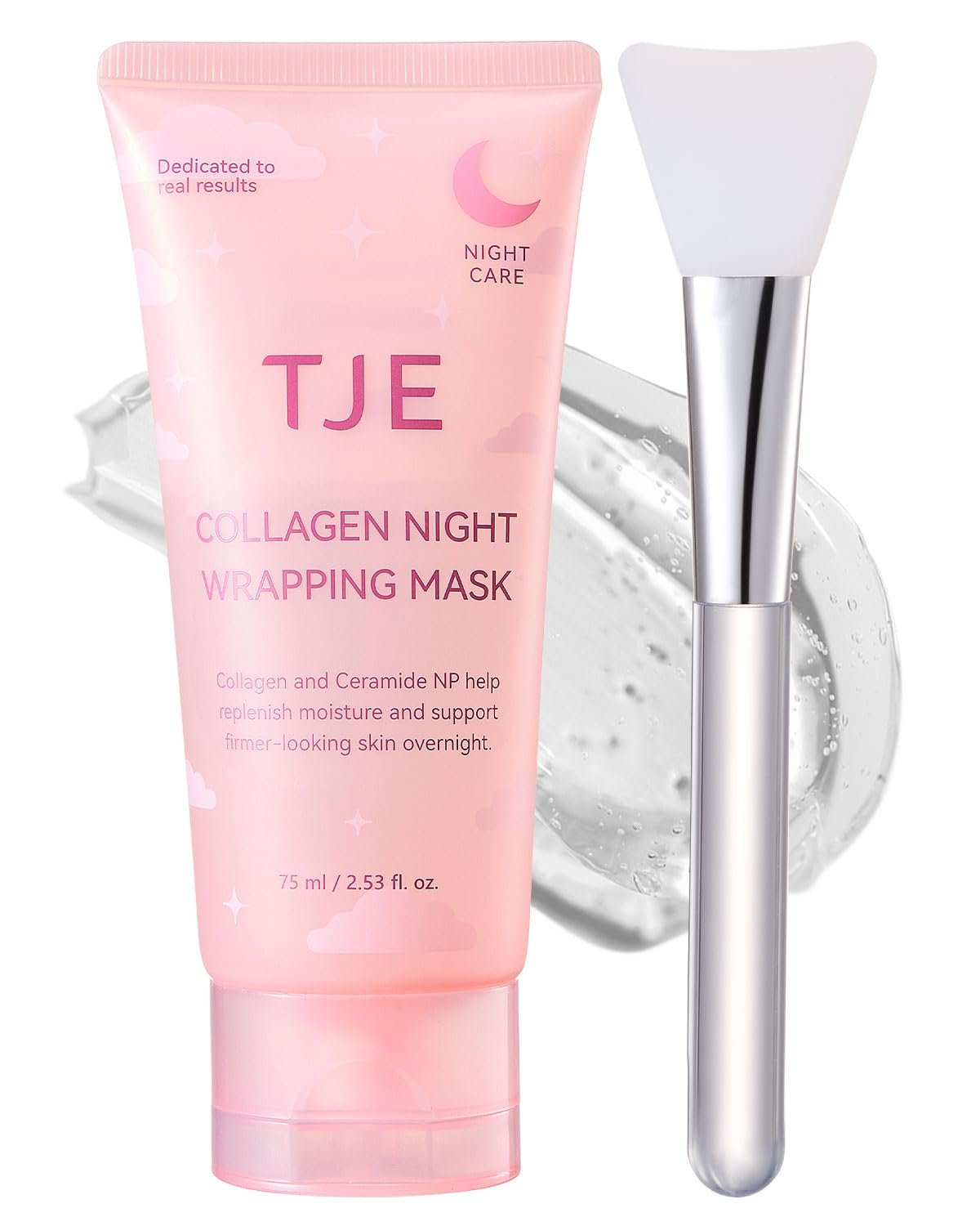 TJE Collagen Night Wrapping Mask, Peel Off Facial Mask With Applicator Collagen Masks Elasticity & Hydration Care Reduces Sagging & Dullness Korean Skincare- 2.53 fl oz