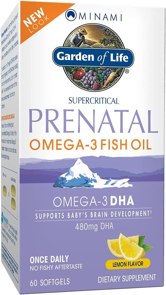 Garden of Life Prenatal DHA Omega 3 Fish Oil Supplement – Minami Natural Prenatal, Lemon, 60 Softgels