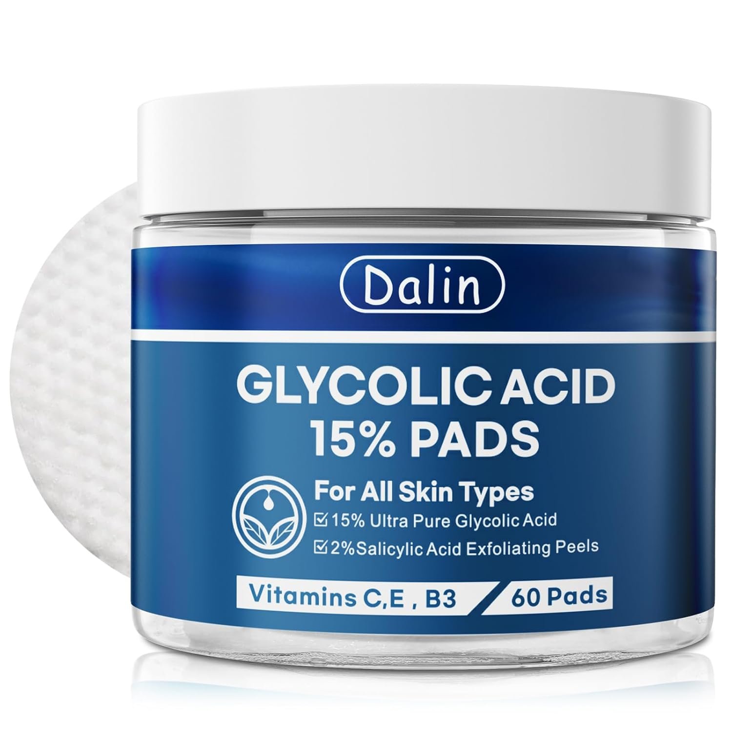 Glycolic Acid Resurfacing Pads, 15% Ultra Pure Glycolic Acid & 2% Salicylic Acid Exfoliating Peel for Face, Keeps Skin Smooth and Prevents Wrinkles and Lines, Radiant Skin Renewal – 60 Pads