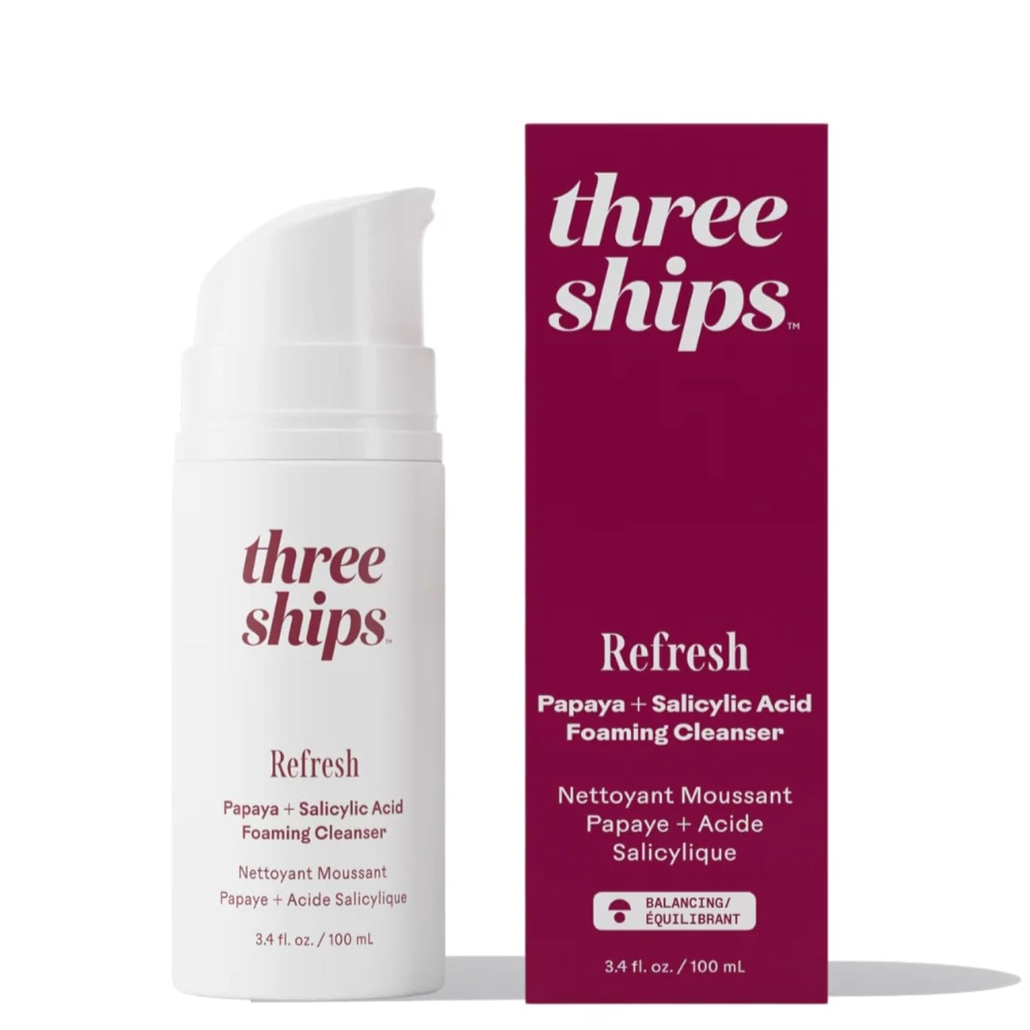 Three Ships – Refresh Papaya + Salicylic Acid Cleanser | Smooth, Cleanse, Refresh Skin | Cruelty-Free, Vegan, Paraben-Free, Sensitive Skin Safe (3.4 fl oz | 100 mL)