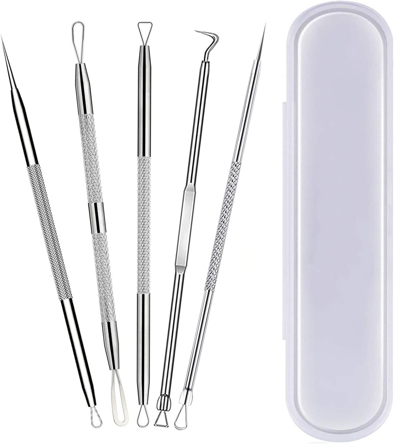Pimple Popper Tool Kit,Blackhead Remover Tool 5 Pcs Blackhead Extractor Tool for Face Comedone Zit Acne Whitehead Blemish, Stainless Steel Extraction Tools Set