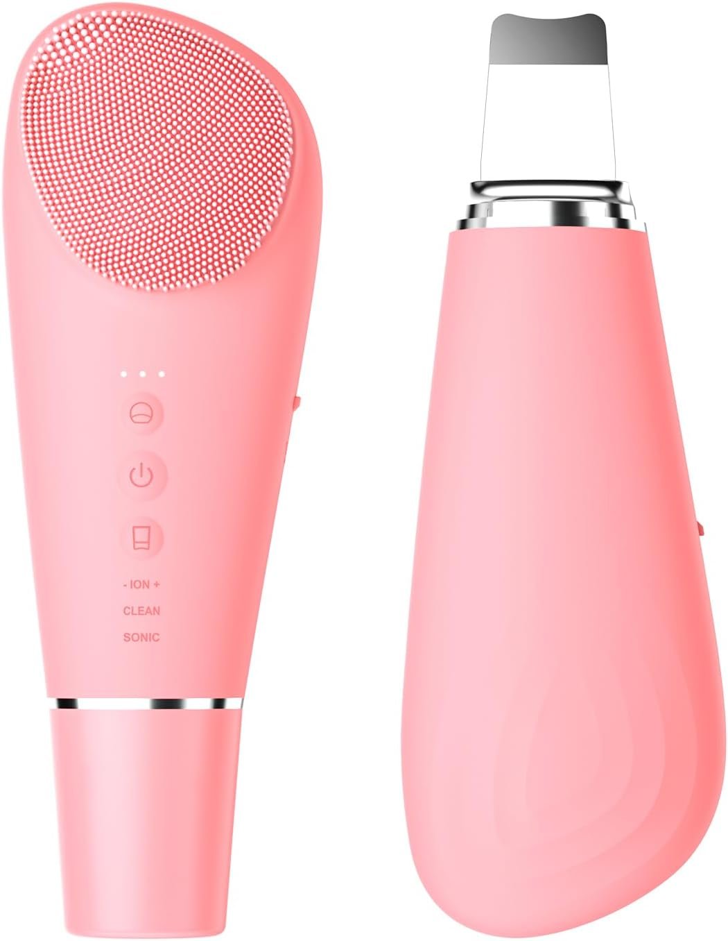 Silicone Face Scrubber Blackhead Scraper Rechargeable 2-in-1 Facial Cleansing Brush & Skin Spatula Duo, IPX7 Waterproof Exfoliating Massager Deep Cleansing for Women and Men(Peachy Pink)