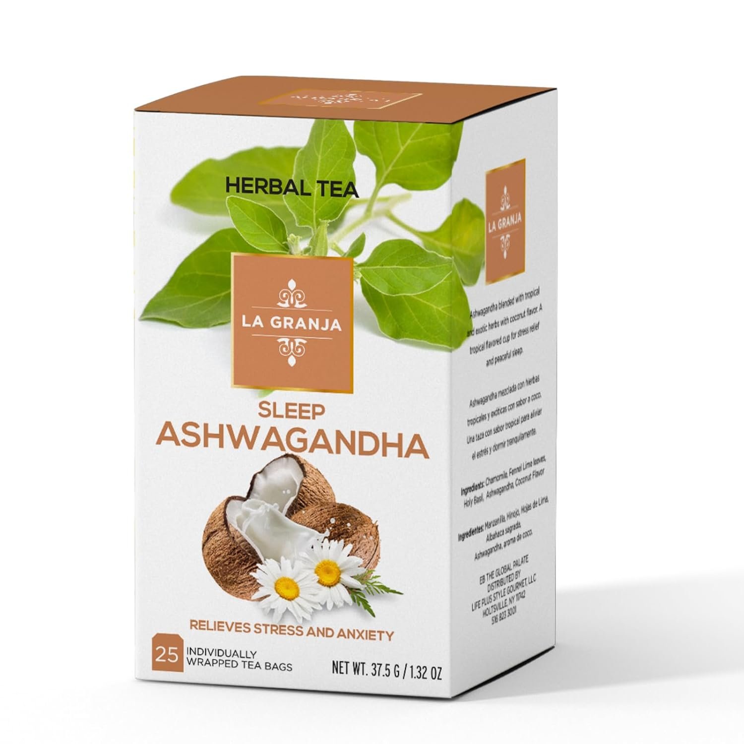 Life Plus Style Gourmet La Granja Sleep Ashwagandha Herbal Tea 25 Individually Wrapped Tea Bags Caffeine Free Nighttime Blend with Chamomile Holy Basil and Fennel Lime Leaves