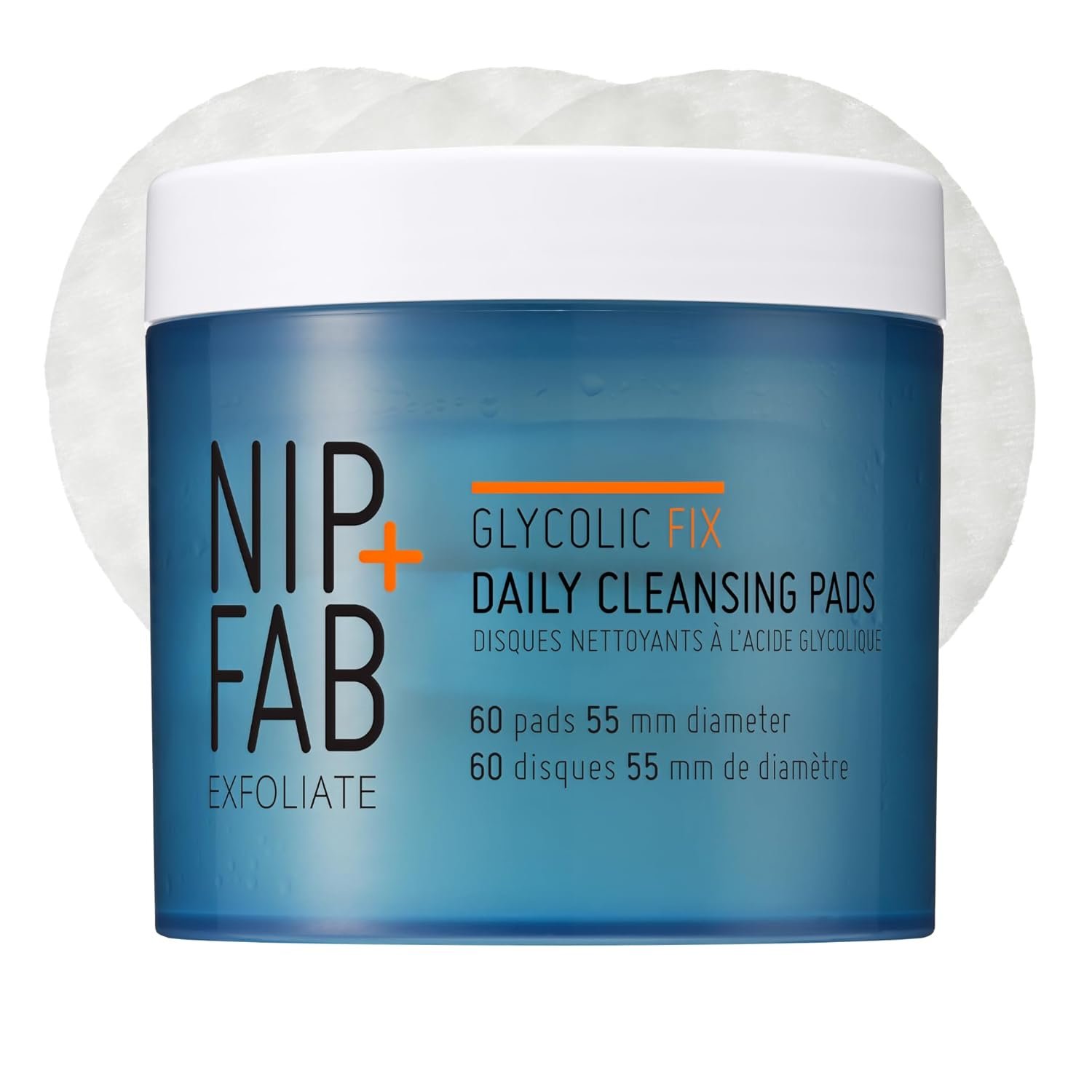 NIP+FAB Glycolic Fix Daily Cleansing Pads (60 Count) – Exfoliating Facial Pads with Glycolic Acid, Hyaluronic Acid & Blue Daisy – Resurfacing & Brightening Toner Pads for Congestion, KP & Dull Skin