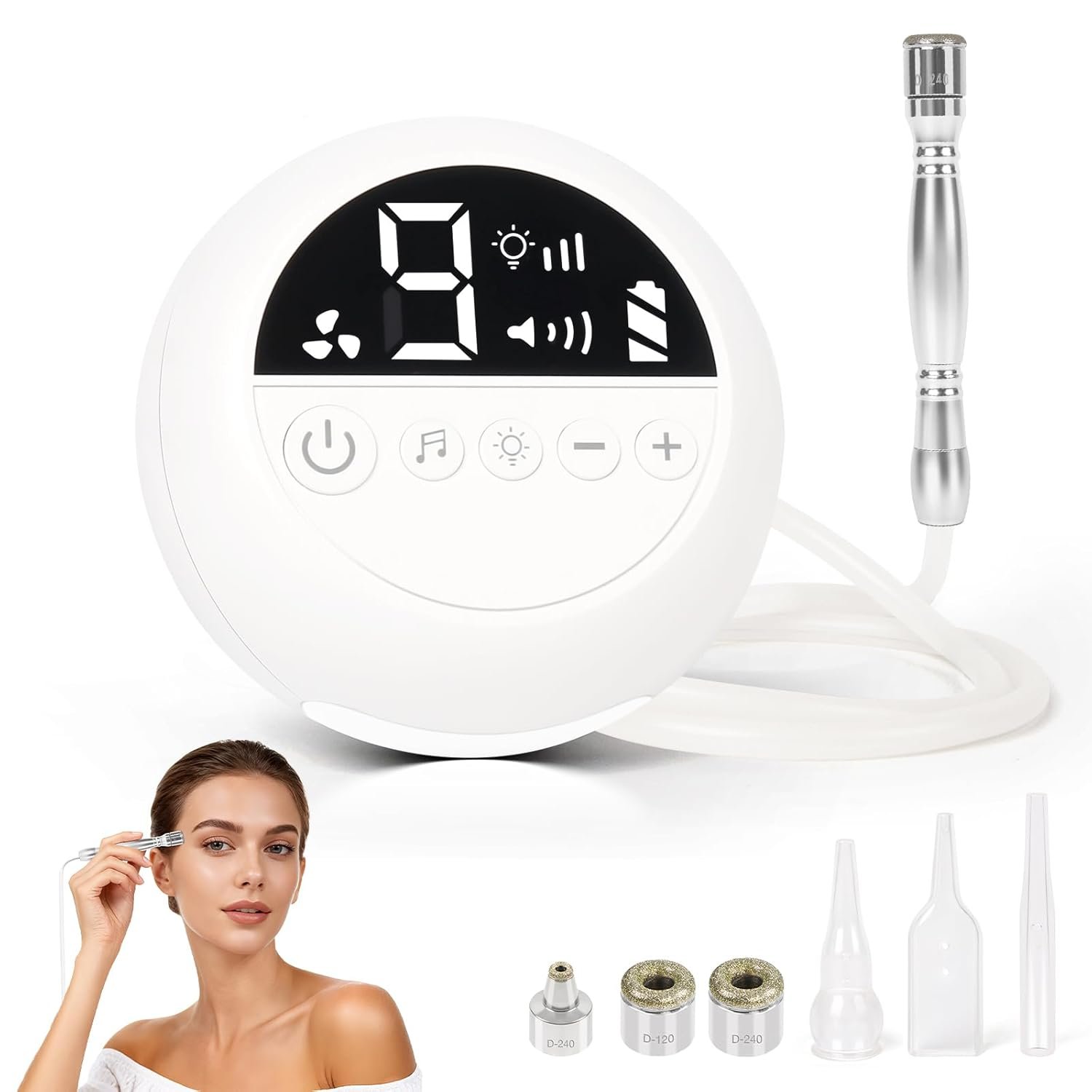 Pro Cordless Microdermabrasion Machine, Beauty Star Portable Facial Pore Vacuum Tool for Blackhead Removal, Glowing Skin, 3 Diamond Tips & 9-Setting Suction, Home and Salon Use
