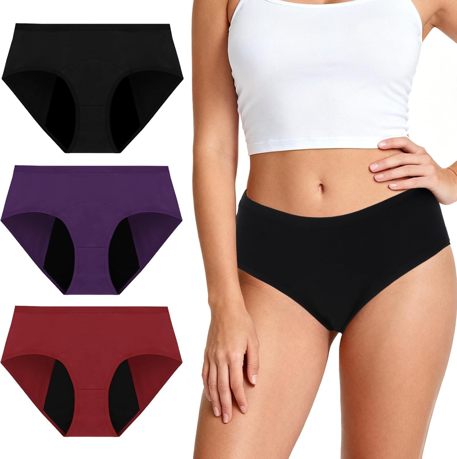 High Leak Proof Underwear, Period Underwear for Women, Cotton Panties Washable& Reusable, Breathable Briefs
