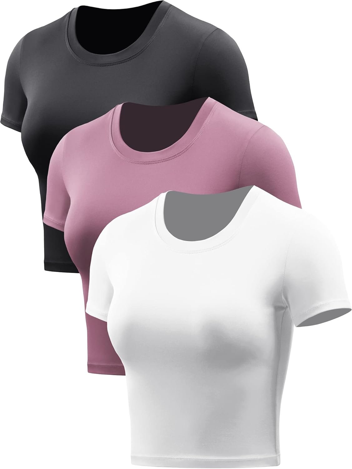 CADMUS Women’s Dry Fit Crop Top Yoga Short Sleeve Shirts Crew Neck Athletic Running Tee 3 Pieces