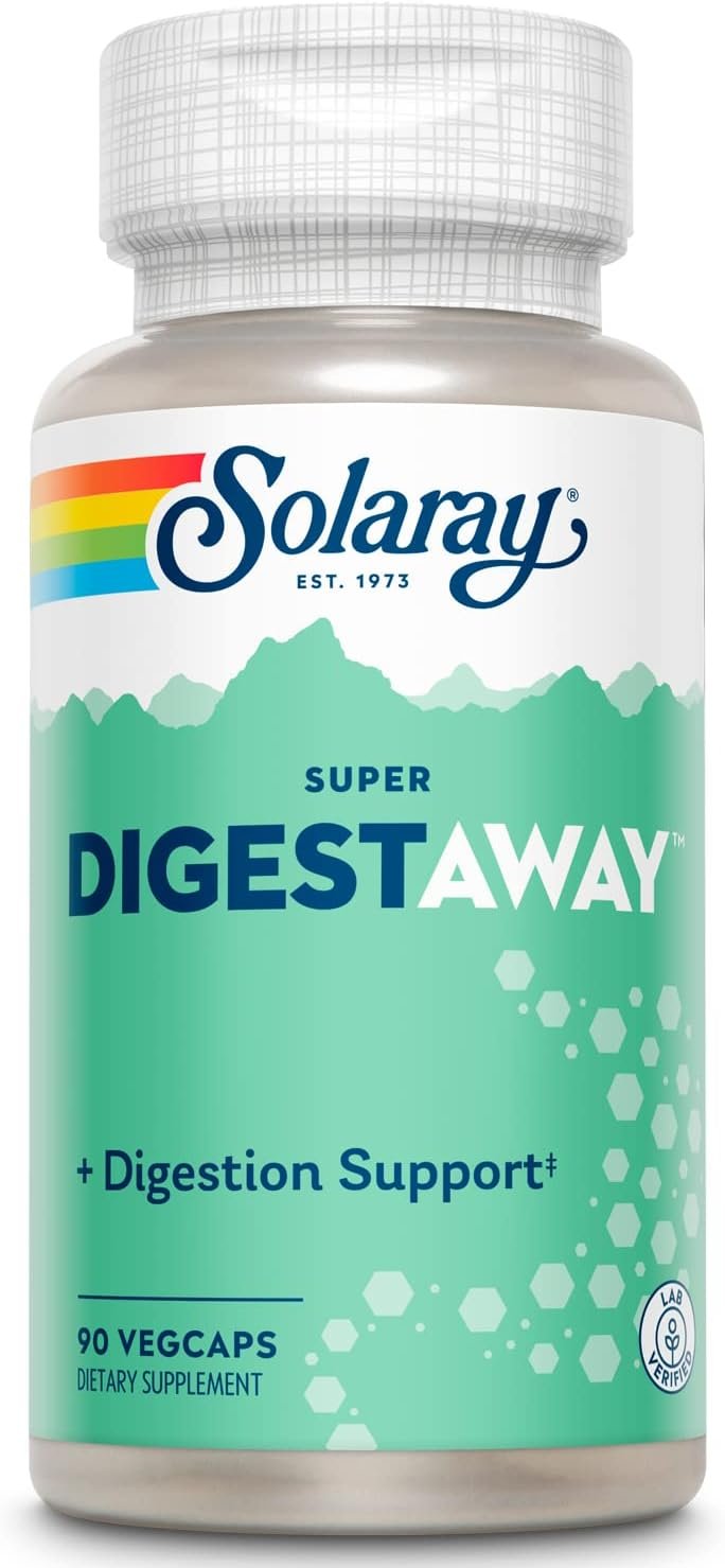 SOLARAY Super Digestaway Digestive Enzymes – Pancreatin, Papain, Ginger, Pepsin, Betaine HCl, Aloe Vera, and More – Digestion & Nutrient Absorption Support – Lab Verified – 90 VegCaps