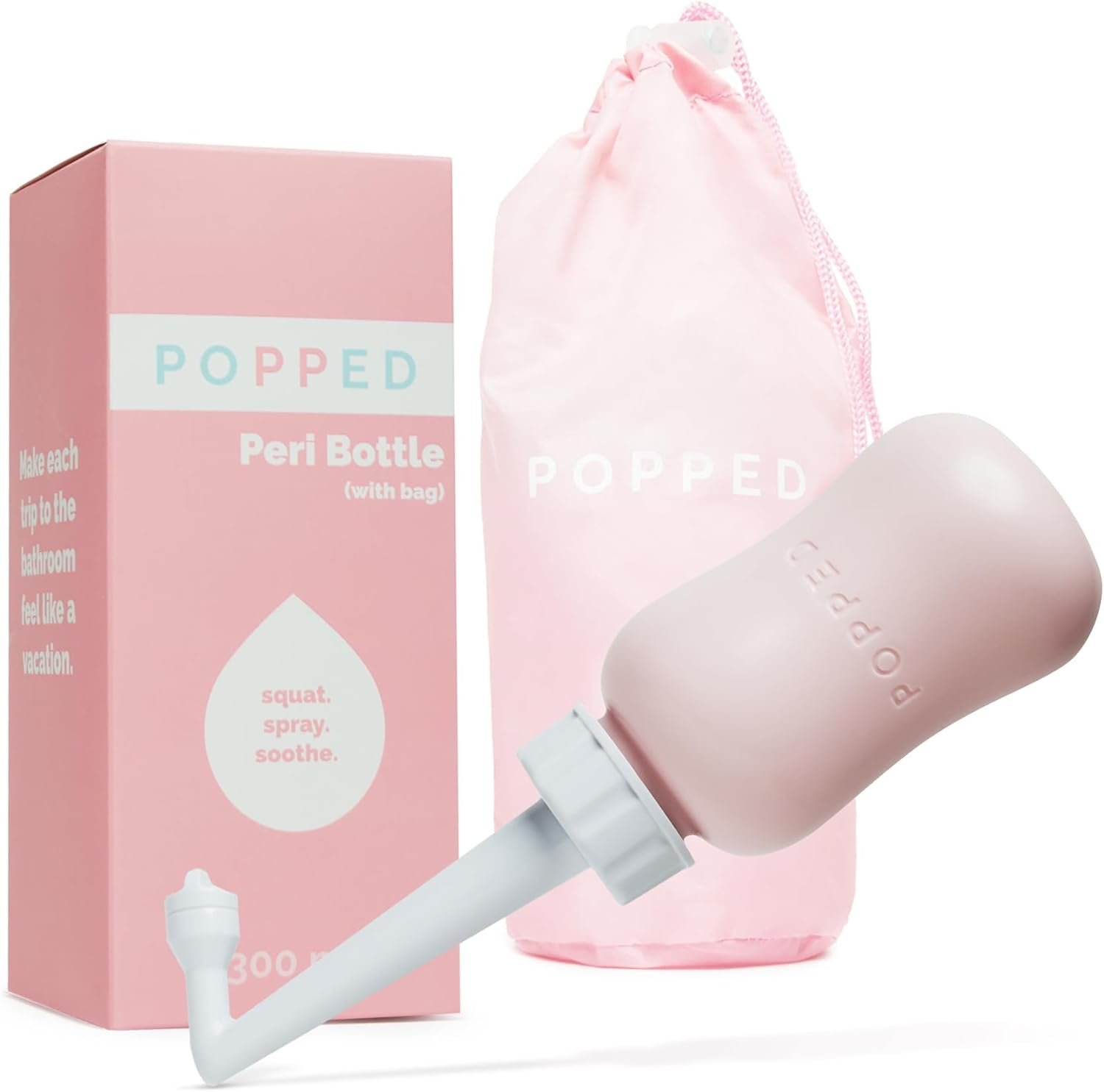 Popped Upside Down Peri Bottle for Postpartum Care | FSA HSA Eligible | Perineal Wash Bottle for Episiotomy, Hemorrhoids & Perineal Tear Recovery | Portable Bidet | Pink, 10 oz