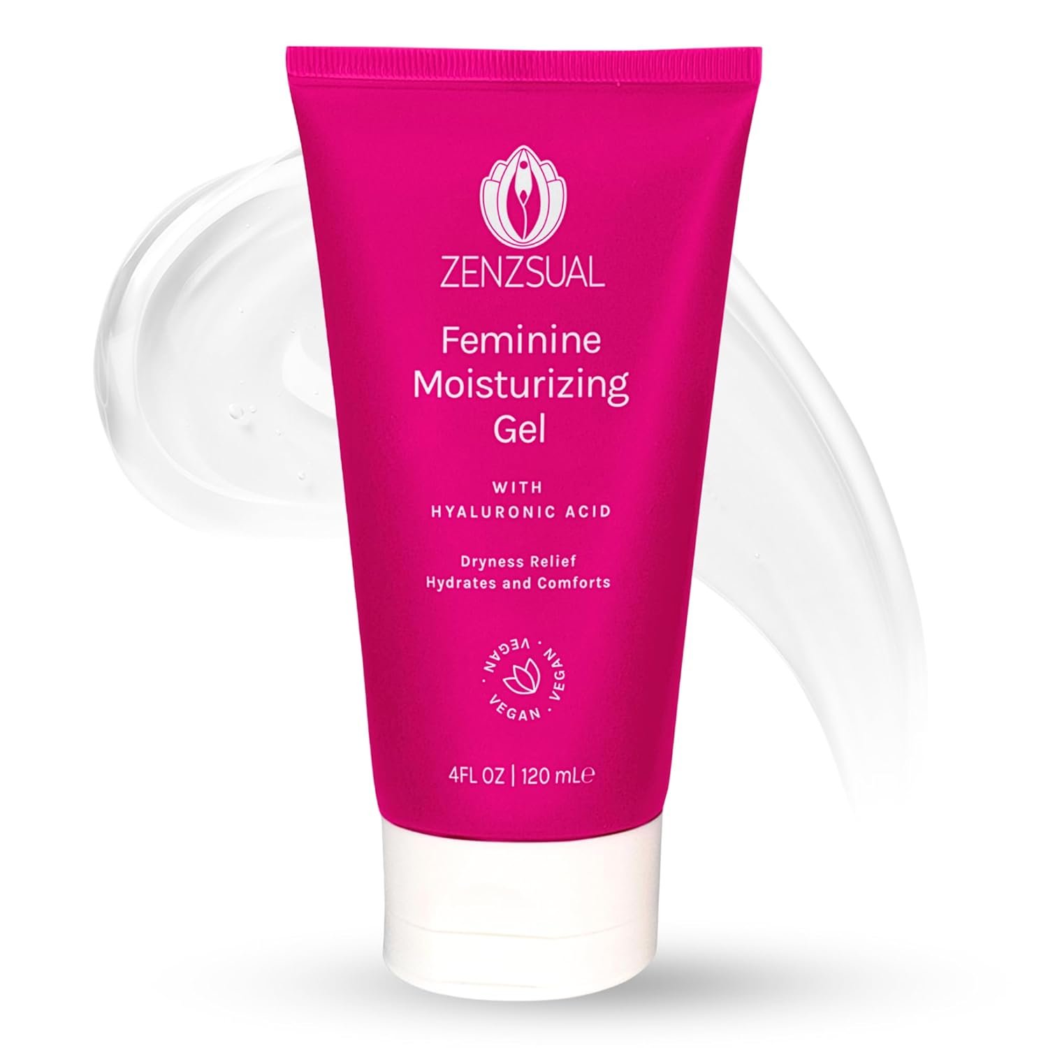 ZENZSUAL Feminine Moisturizing Gel – with Hyaluronic Acid, Water Based Vaginal Moisturizer for Dryness, Irritation, Itchiness, or Discomfort, Fragrance-Free, 100% Vegan, No Parabens, 4oz (120ml)