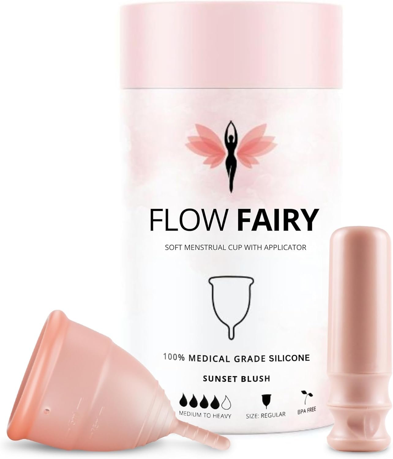 Menstrual Cup with Applicator – Reusable 100% Medical-Grade Silicone Period Cup for Beginners – Leak-Free, Eco-Friendly, BPA & Latex Free, Up to 12-Hour Protection (Regular)