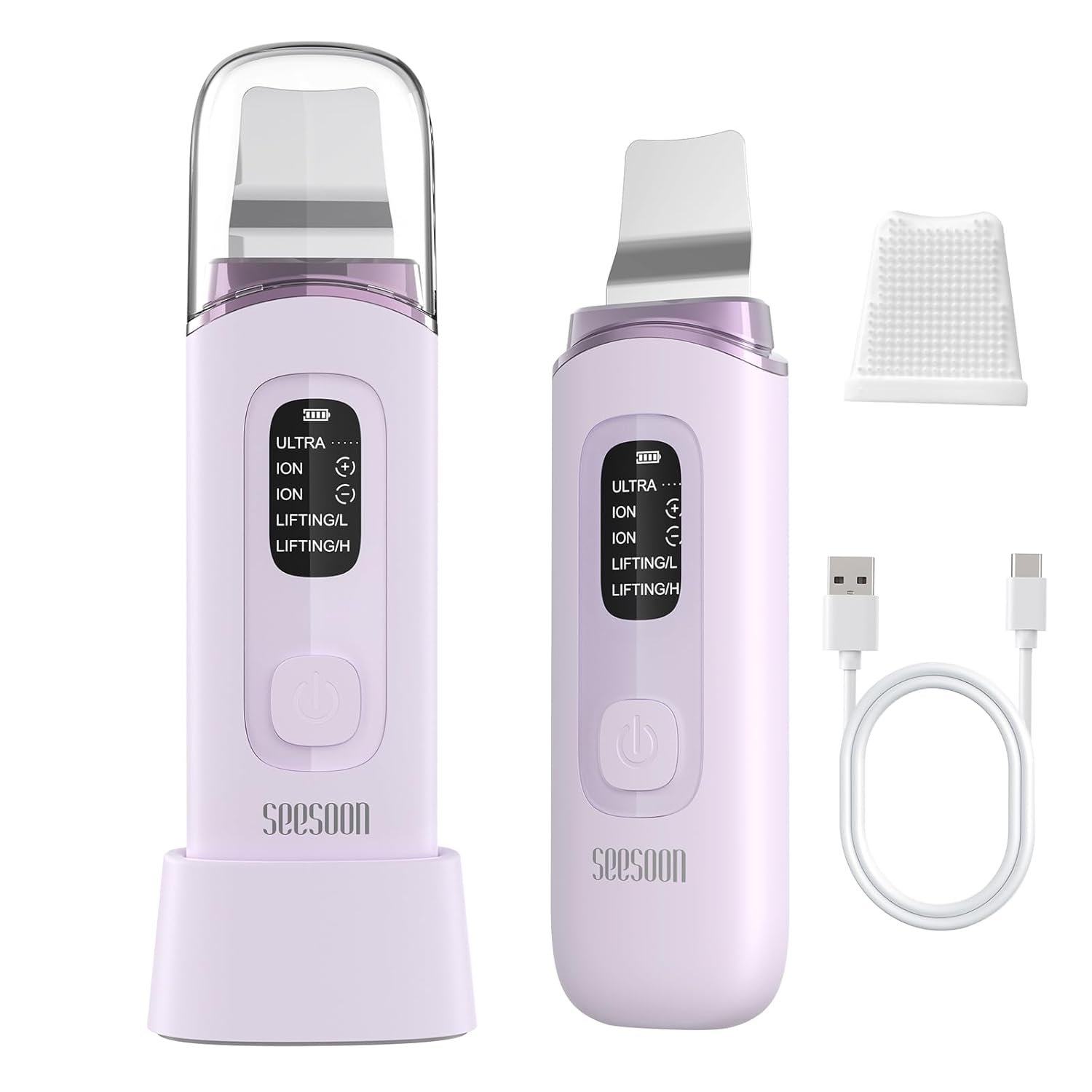 4 in1 Facial Skincare Scrubber,Skin Scrubber Face Spatula – Blackhead Remover with 4 Modes, Pore Extractor Face Spatula Deep Cleansing for Facial Skincare LCD Display, IPX7 Waterproof-Purple
