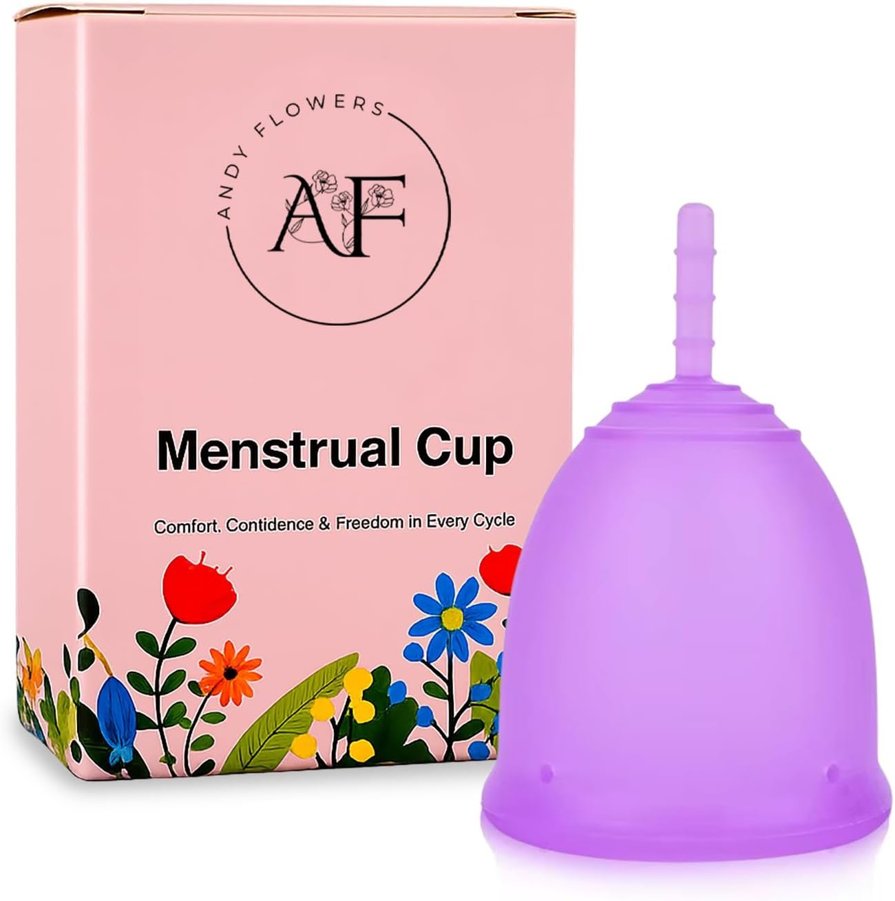 Reusable Menstrual Cup, Medical Grade Silicone Period Cup for Women & Beginners, Eco-Friendly Feminine Hygiene, Leak-Free Comfort for Up to 12 Hours (Small & Large) (Purple, Small)