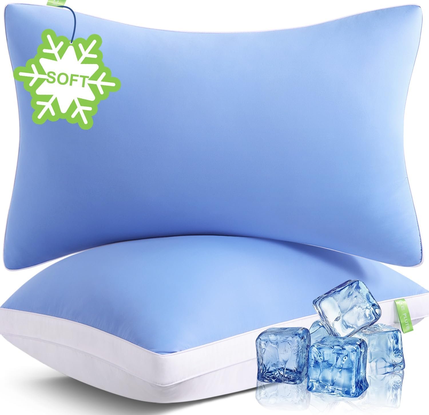 MEELUS Silky Soft Pillows Queen Size Set of 2, Luxury Hotel Down Alternative Bed Pillows 2 Pack for Side Back Stomach Sleepers, Gusseted Supportive, Machine Washable, Cooling Blue, 20″ x 30″