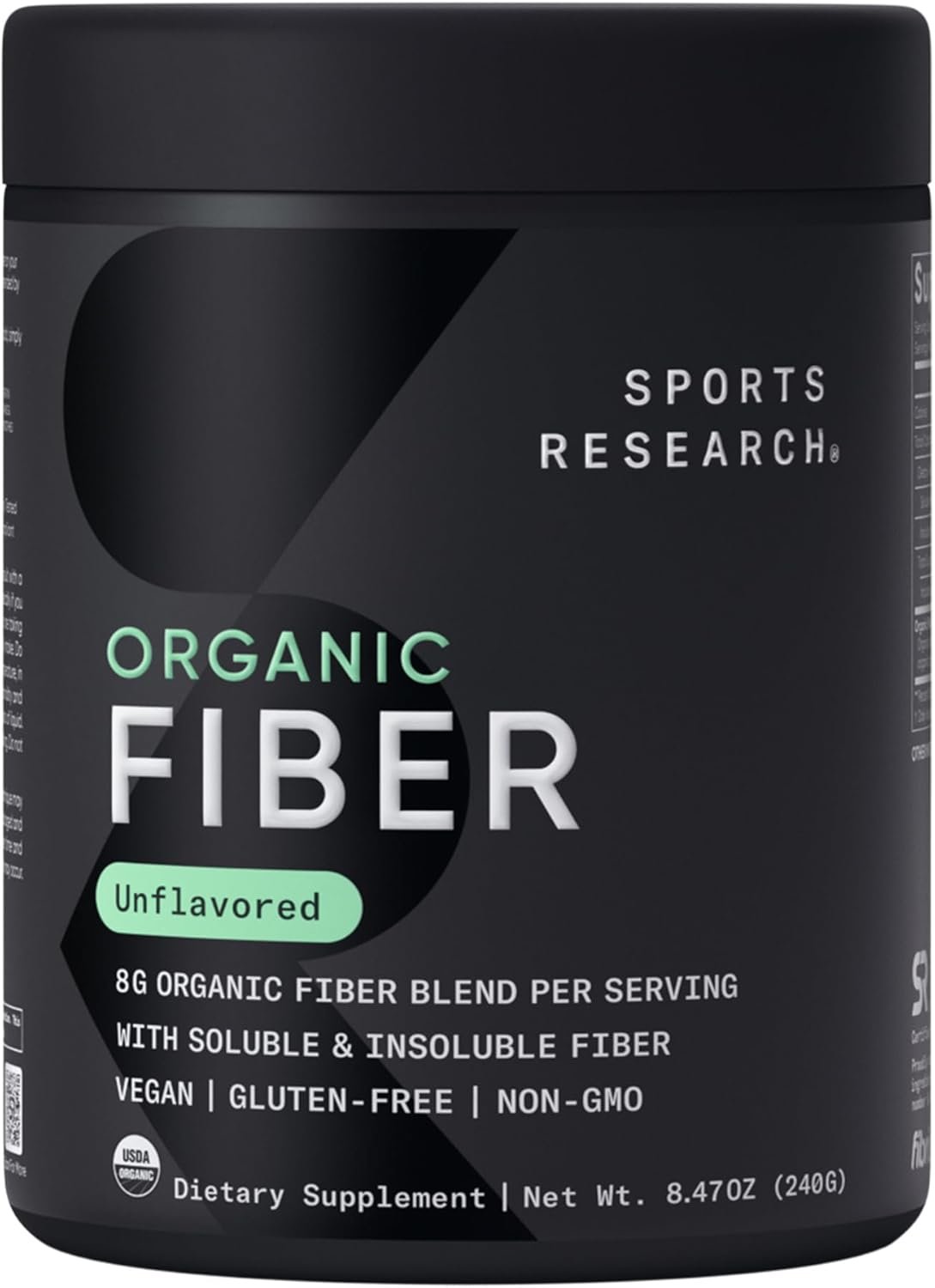 Sports Research® Organic Fiber Unflavored – Organic Fiber Powder – Daily Psyllium Husk and Prebiotic Agave Inulin, Helps Maintain Regularity* with Soluble & Insoluble Fiber – Easy to Mix, 30 Servings