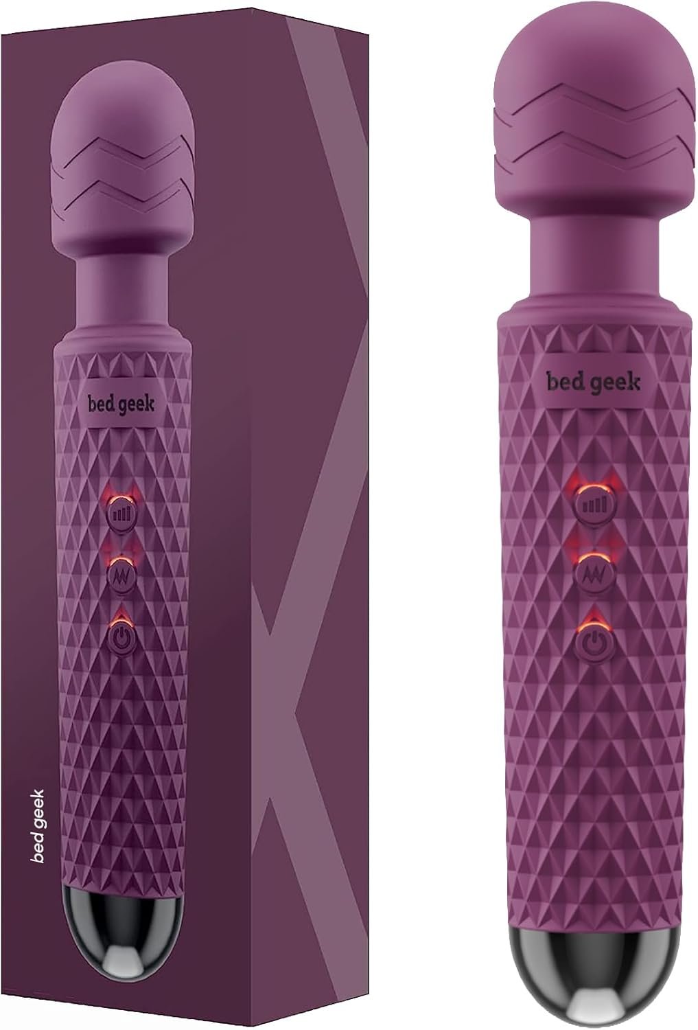 bed geek Handheld Cordless Personal Wand Massager – Waterproof, USB Rechargeable, 20 Vibration Patterns, 8 Speeds, Memory Feature, Skin-Soft Silicone for Ultimate Relaxation Tool