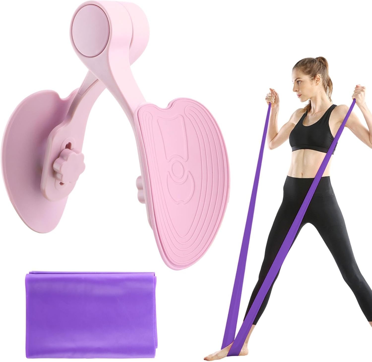 Pelvic Floor Muscle Trainer with Resistance Band, Hip & Pelvic Trainer Kegel Exerciser, Inner Thigh Trainer Exercise Workout Equipment for Muscle Strengthening & Toning(Pink)
