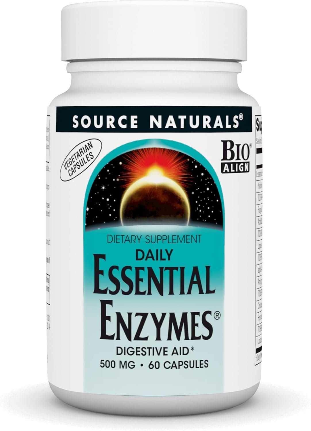 Source Naturals Essential Enzymes 500mg Bio-Aligned Multiple Enzyme Supplement Herbal Defense for Digestion, Gas, Constipation & Bloating Relief – Supports Immune System* – 60 Vegetarian Capsules