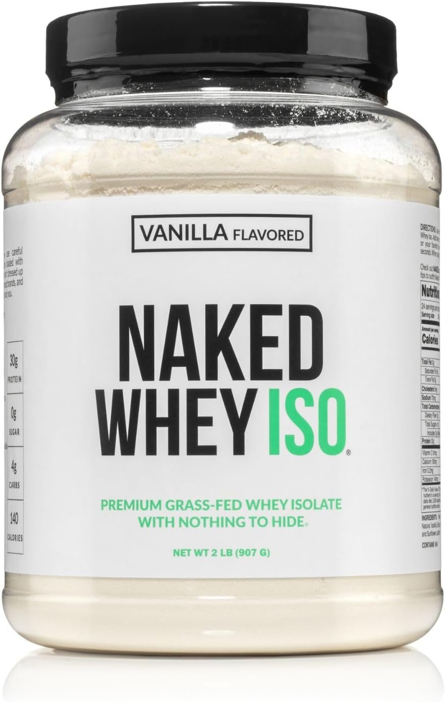 NAKED Vanilla Whey Isolate Protein – Only 4 Ingredients, 30g Grass-Fed Protein, Undenatured, No GMO, No Soy, Gluten-Free, No Preservatives – 24 Servings