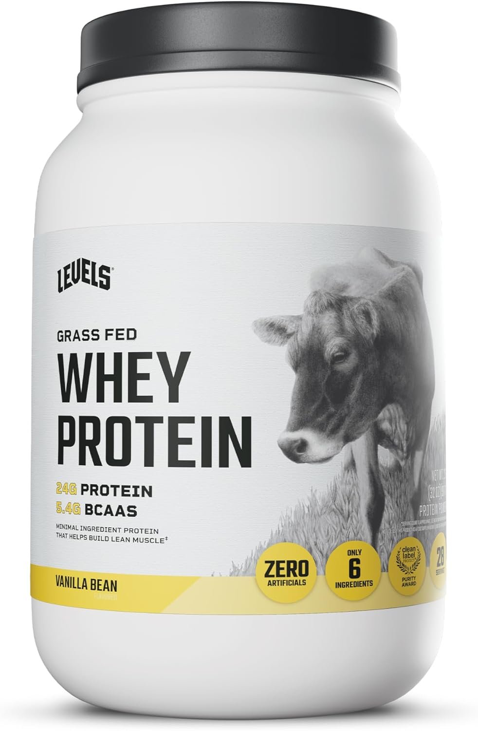 Levels Grass Fed Whey Protein Powder, No Artificials, 24G of Protein, Vanilla Bean, 2LB