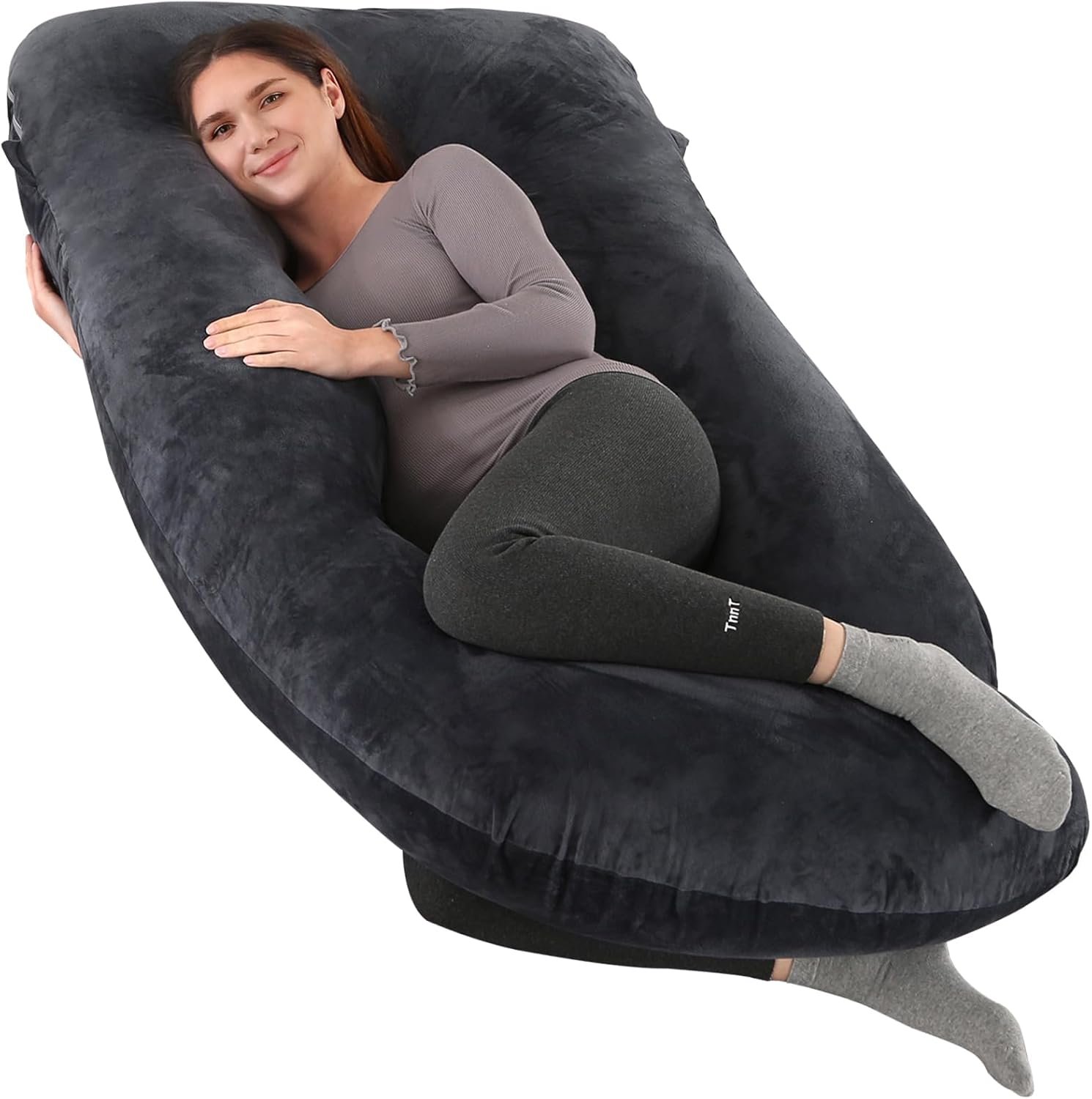 cauzyart Pregnancy Pillows for Sleeping U-Shape Full Body Pillow and Maternity Support – for Back, HIPS, Legs, Belly for Pregnant Women with Removable Black