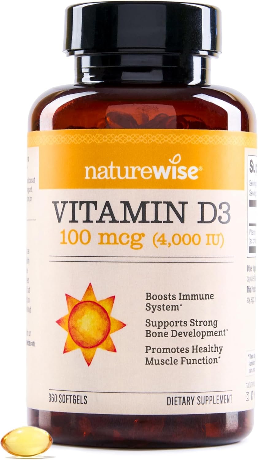 NatureWise Vitamin D3 4000iu (100 mcg) 1-Year Supply for Immune Support, Healthy Muscle Function, and Bone Health – Gluten-Free in Organic Extra Virgin Olive Oil, (Mini Softgel), 360 Count