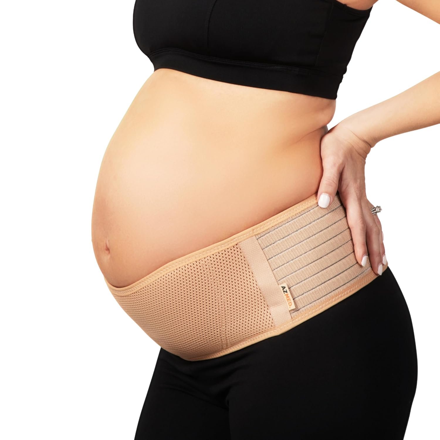 AZMED Maternity Belt Back Support – Adjustable Abdominal Binder for Pregnancy – Belly Band for Pelvic, Waist & Lower Back Comfort – Fits Up to 46 Inches – Beige
