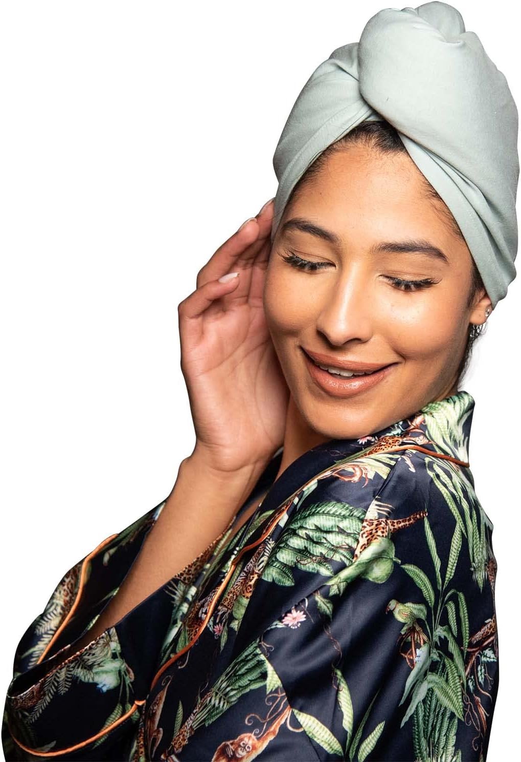 T-Shirt Hair Plopping Towel for All Textures – Cotton Blend Water Absorption Turban with Secure Button – Moisture Gentle Styling and Setting Wrap – Sage