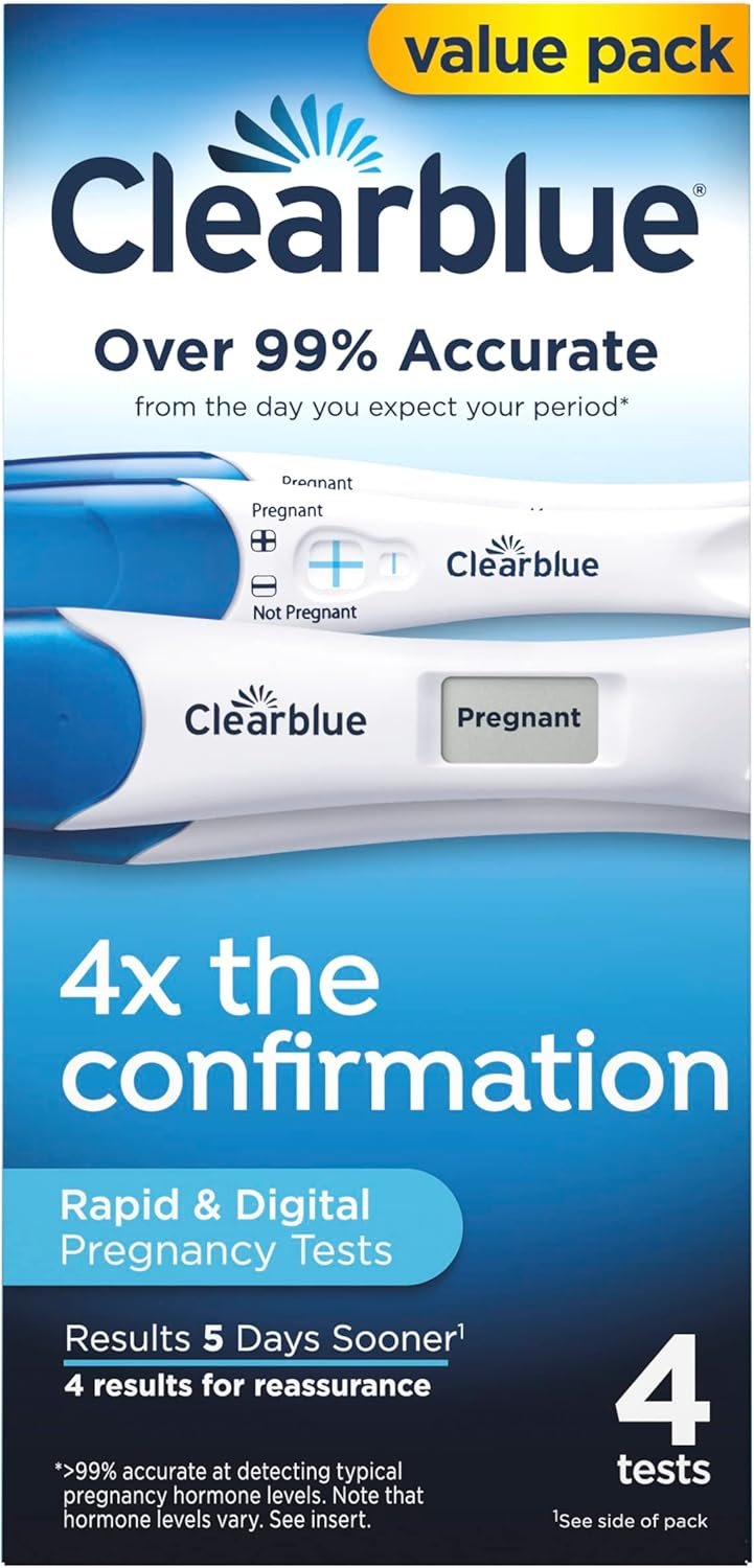 Clearblue Pregnancy Test Combo Pack, 4ct – Digital with Smart Countdown & Rapid Detection – Value Pack