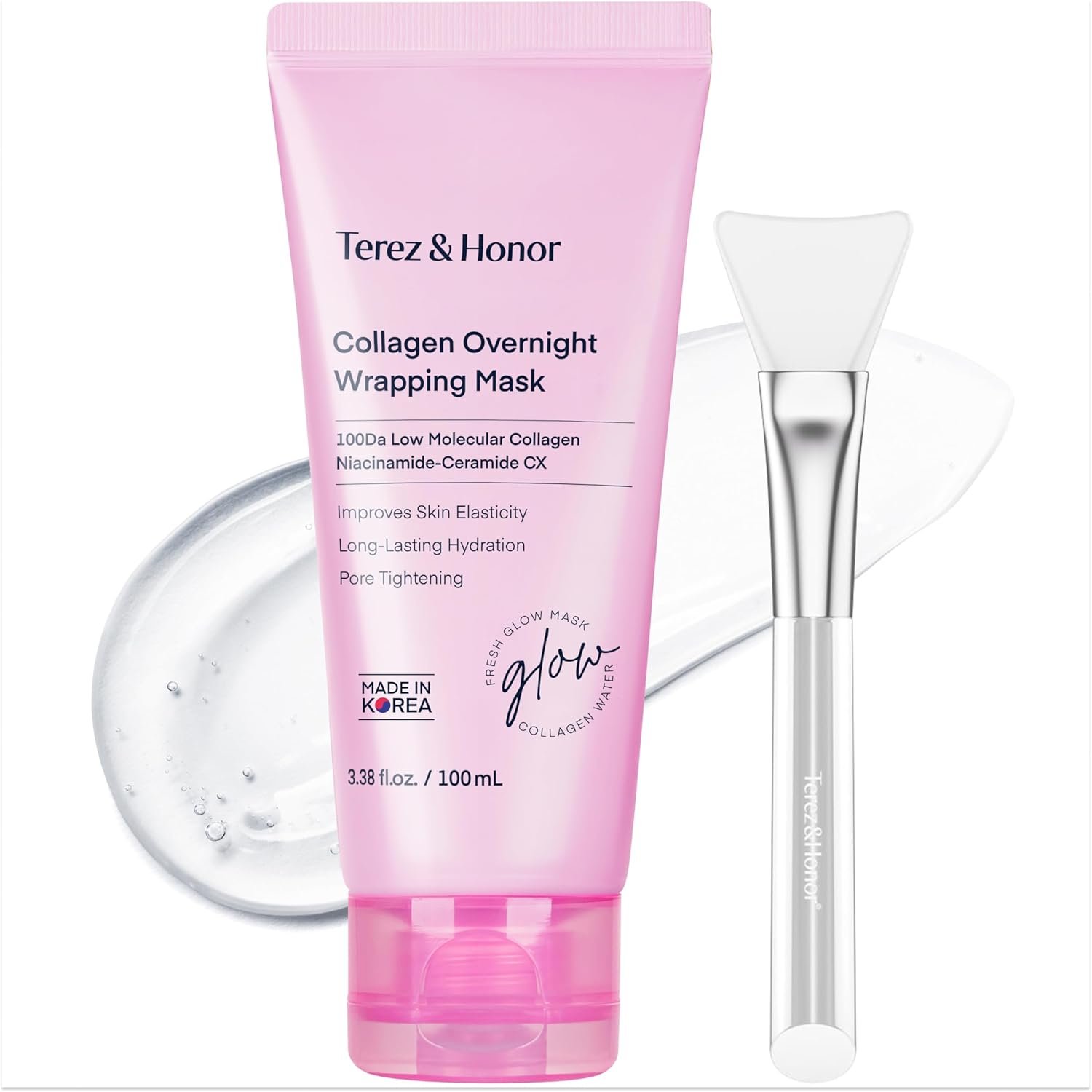 TEREZ & HONOR Collagen Night Wrapping Peel Off Mask: Korean Face Mask for Elasticity, Hydrating & Glow – 100Dalton Smallest Molecular Collagen – Dermatologist Tested 3.4 FL OZ