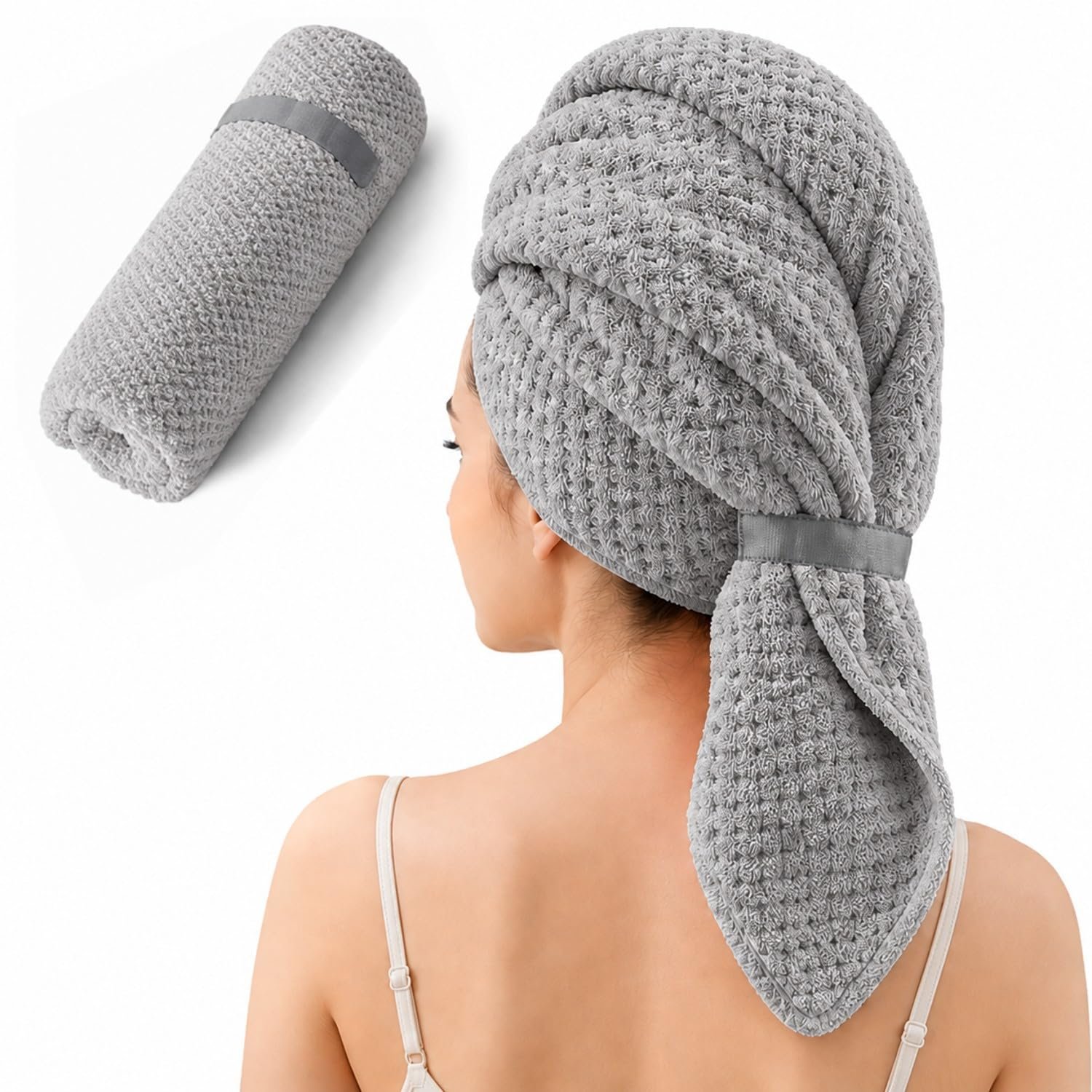 Large Hair Towel Wrap for Women, Quick-Dry Turban, Ultra Absorbent & Anti-Frizz, Ideal for Long, Thick & Curly Hair, Soft Lightweight Microfiber Drying Towel (24×42, Grey)