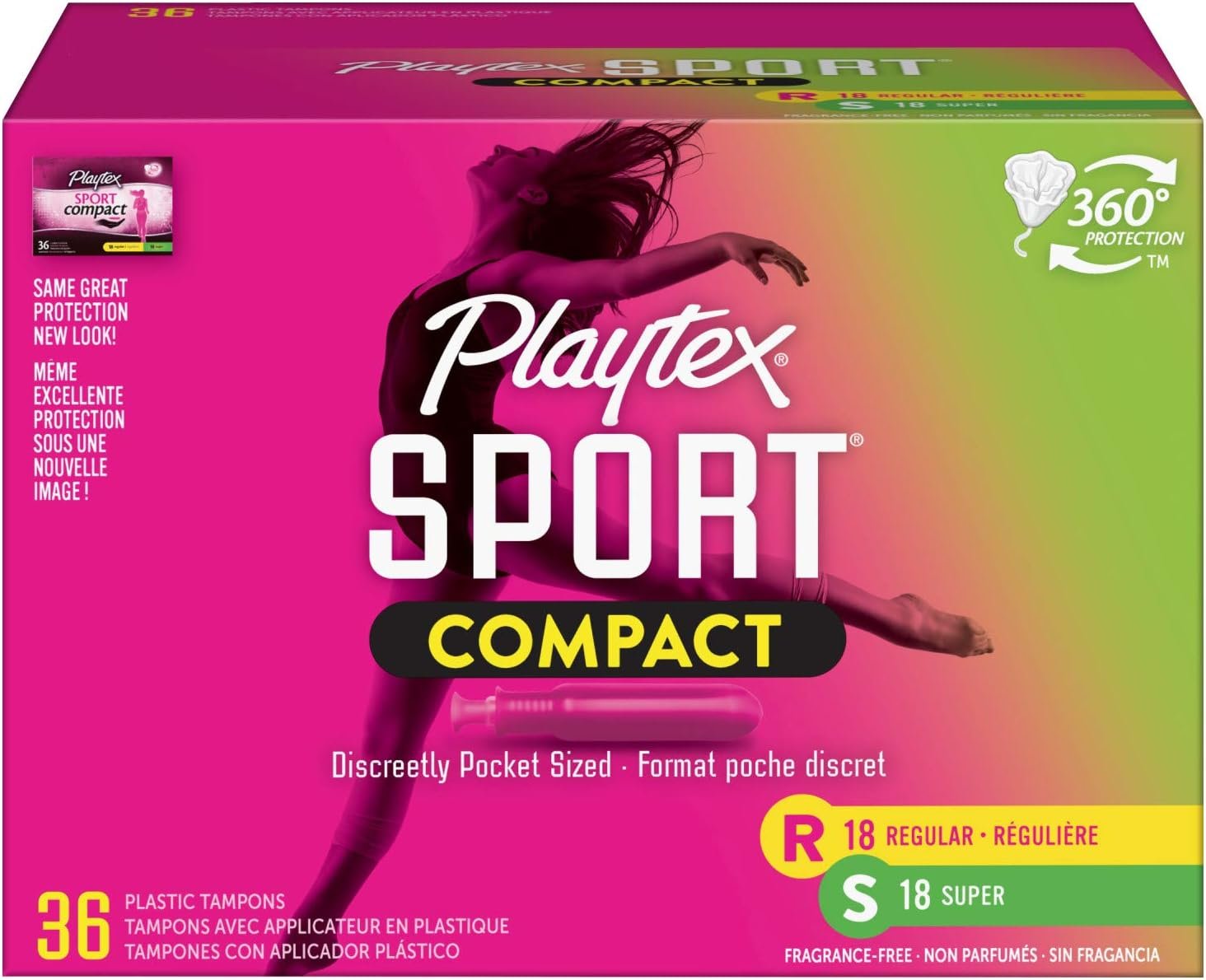 Playtex Sport Compact Tampons, Multipack Regular and Super Absorbency, 36 Count (Pack of 1)