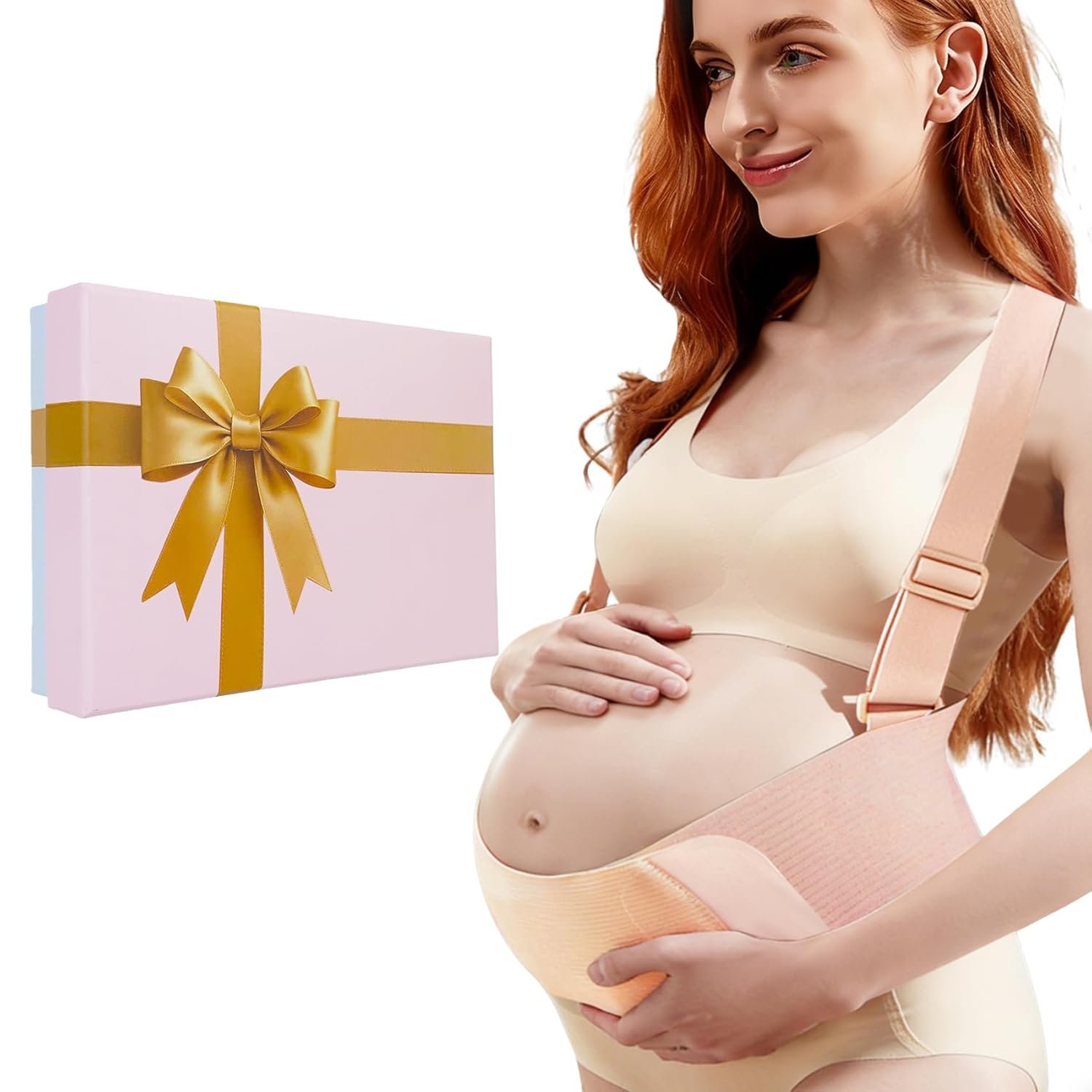 Soft Pregnancy Belly Support Band for Back/Pelvic/Hip Pain Relief – No Rolling, No Itching! One-Piece & Breathable Pregnancy Belt Support with Adjustable Shoulder Straps (L)