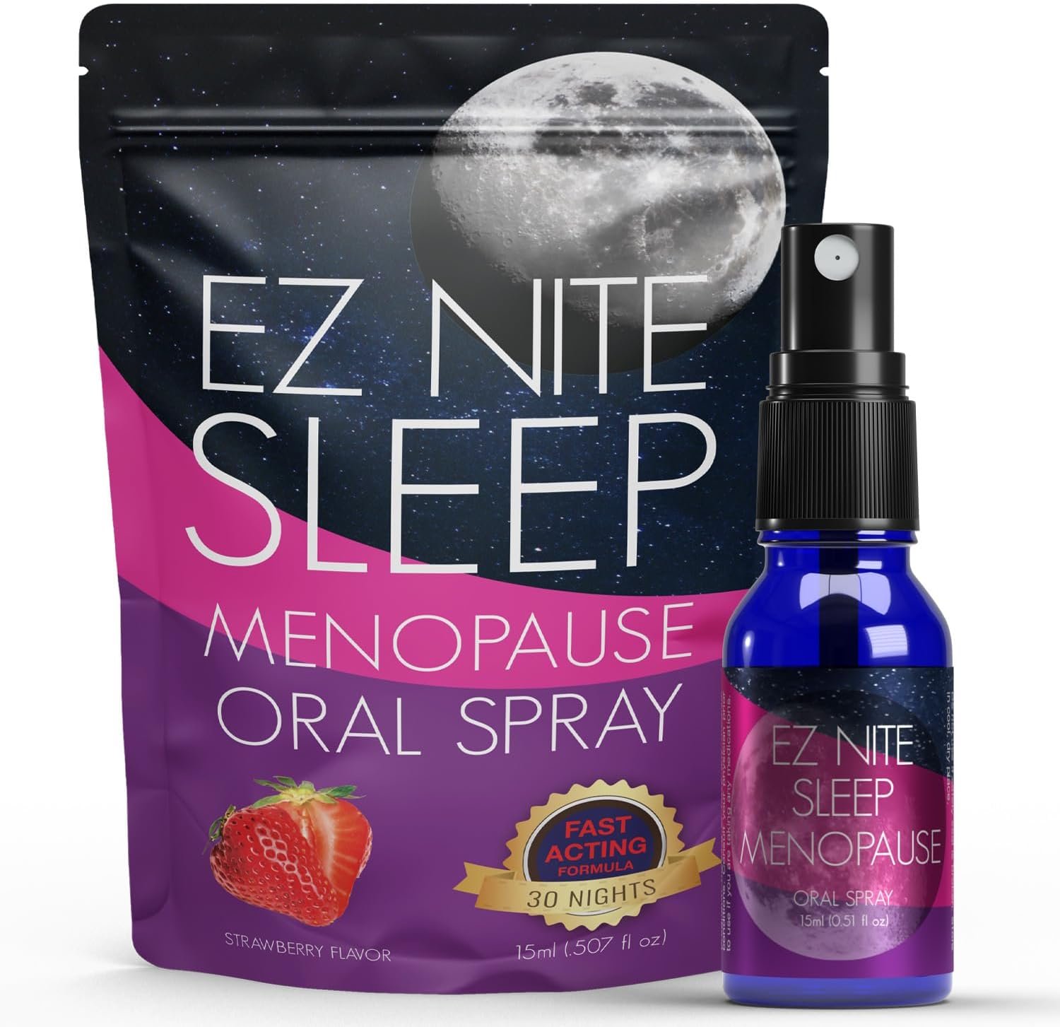 EZ Nite Sleep Menopause Oral Spray – Fast-Acting Menopause Symptom Relief with Black Cohosh, Wild Yam, Flaxseed, Melatonin, Valerian Root – 1 Month Supply