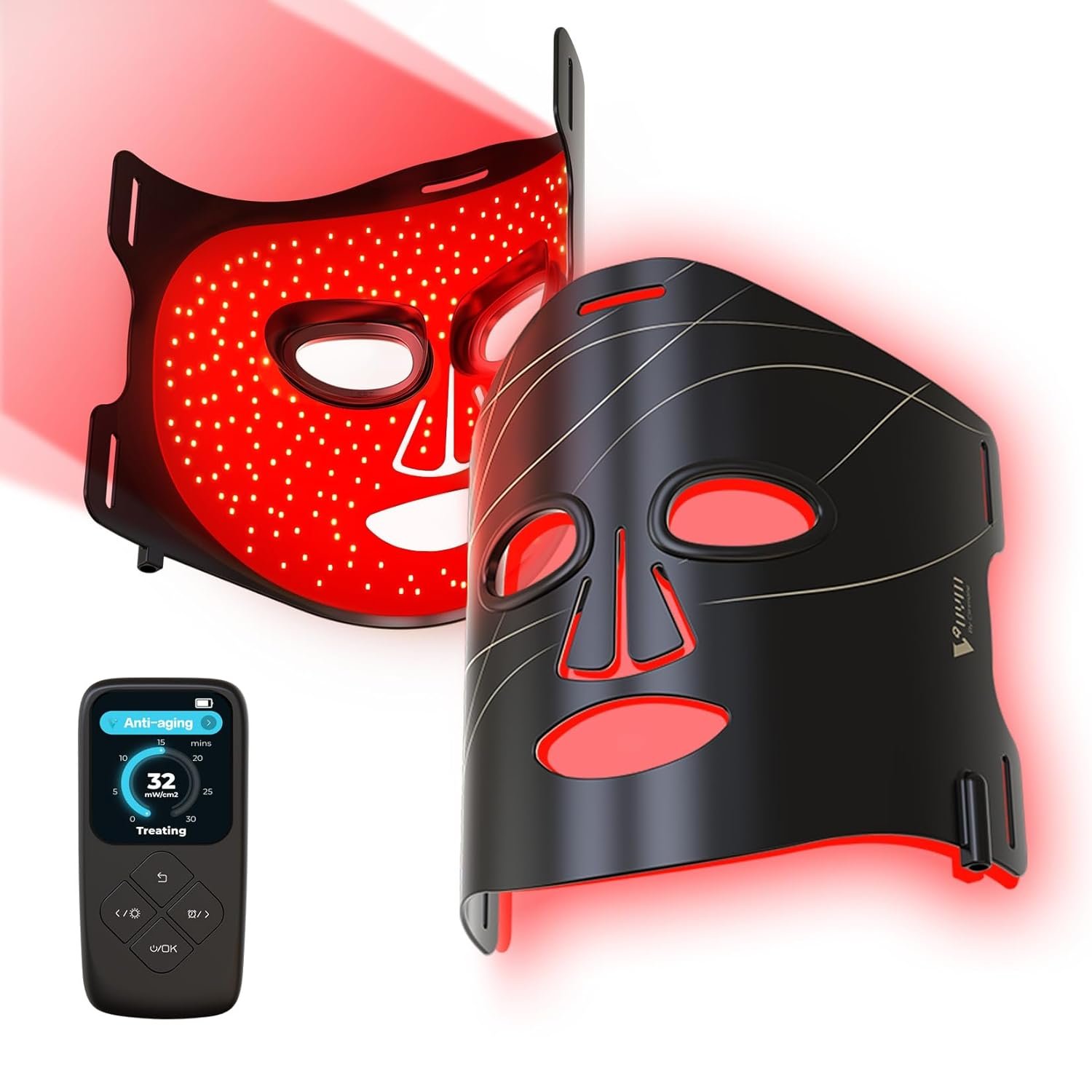 Red Light Therapy Mask for Face, 292 LEDs 15W Adjustable Time & Intensity, 830nm 633nm 590nm, Wireless Rechargeable LCD Controller, Ultra-Thin 1.8mm Flexible Silicone Design, Gen 1 | Black