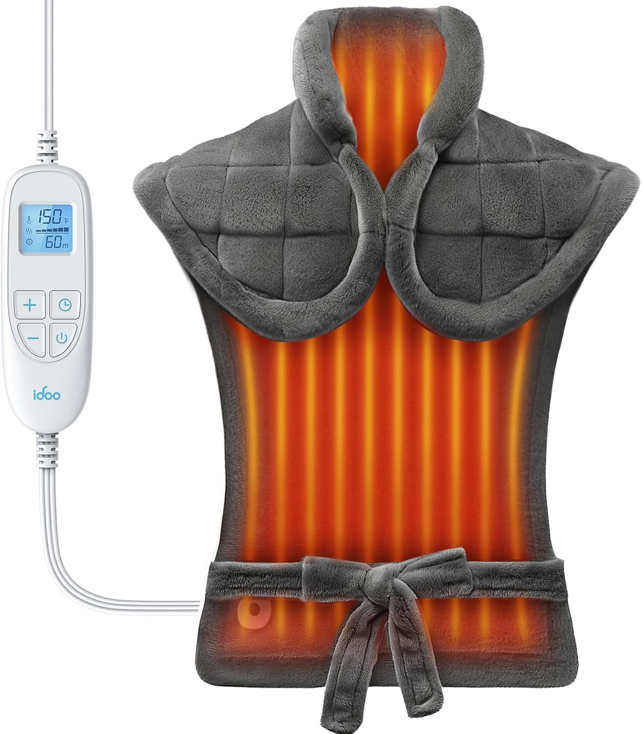 iDOO Heating Pad for Neck and Shoulders and Back for Pain Relief, Fathers Day Dad Gifts for Men, FSA Eligible Items & HSA Store, Large 24″x33″ Weighted Electric Heat Pads for Back Gray