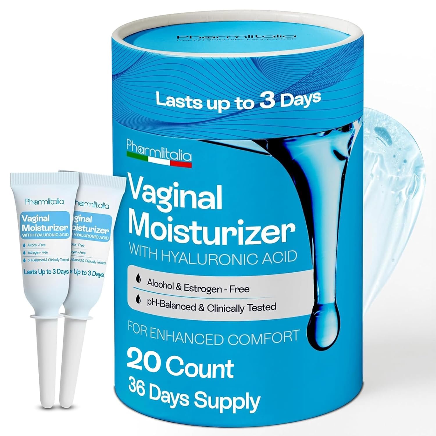 Vaginal Moisturizer Gel for Vagina Health, Moisturizer Applicators for Vaginal Dryness Relief and Long Lasting Wetness – Pre and Post Menopausal – 20 Pre Filled Applicators