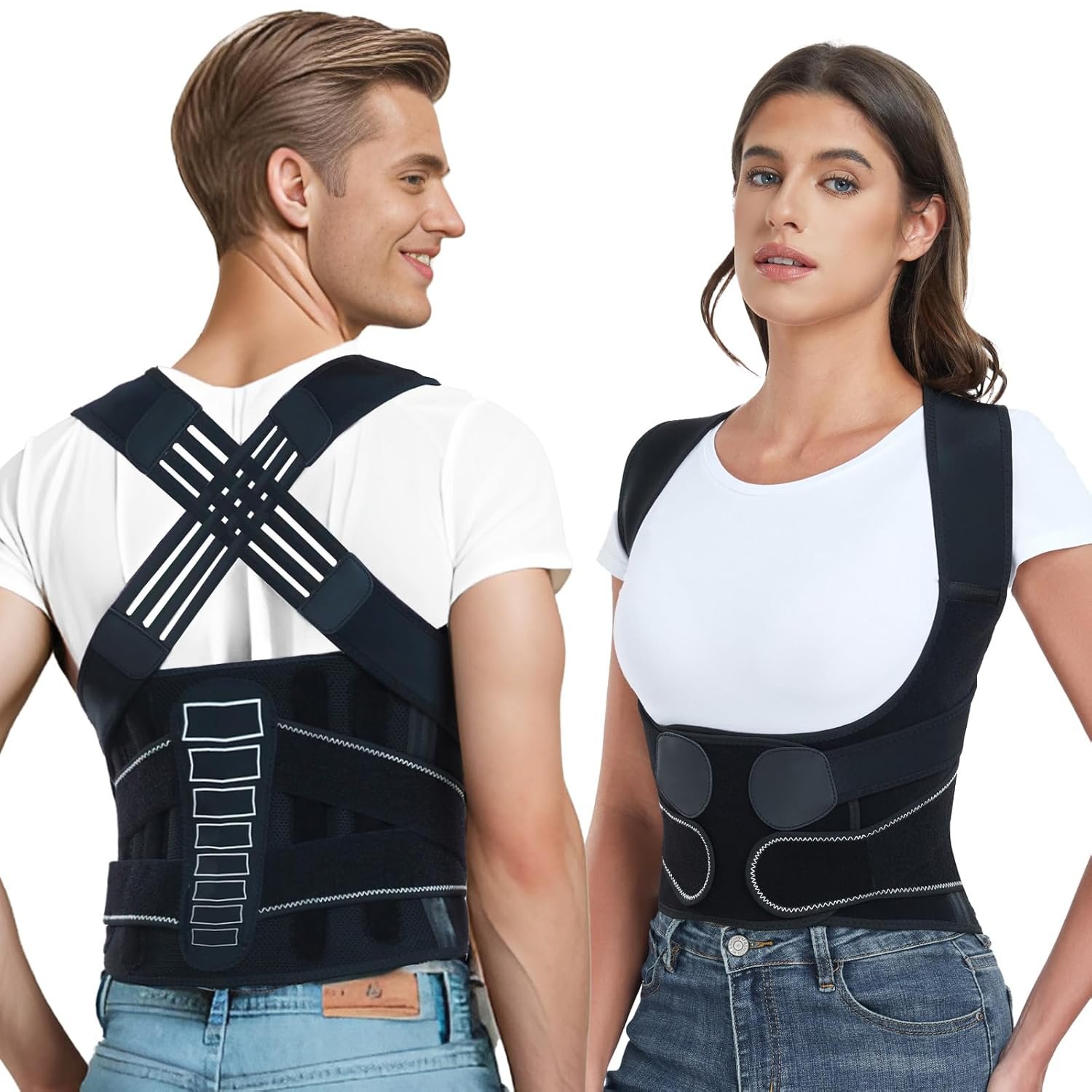 Back Brace Posture Corrector for Women and Men with Spine Vertical Alignment System, Lower Back Pain Relief, Back Straighter Instant Posture Corrector – Scoliosis (Black, Large (Waist 40″-47″))
