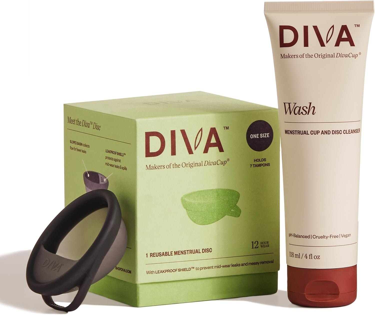 DIVA Disc & DIVA Wash Combo Pack – Comfortable, Reusable Menstrual Disc with Leakproof Shield – Period Disc for Up to 12 Hours of Continuous Wear – Wash for Period Disc – Disc Size Fits Most