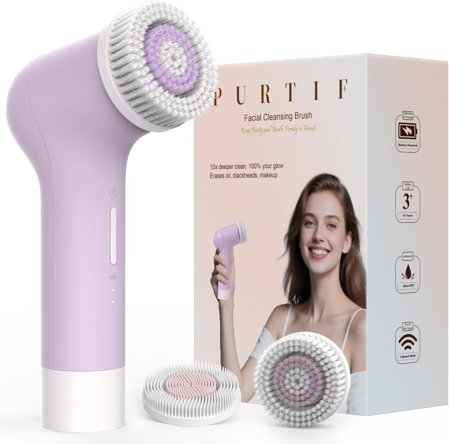 Electric Facial Cleansing Brush,Rechargeable Silicone Face Scrubber exfoliator,Face Wash Machine,3 Speeds,Waterproof, Exfoliating & Massage,for Women & Men Skincare