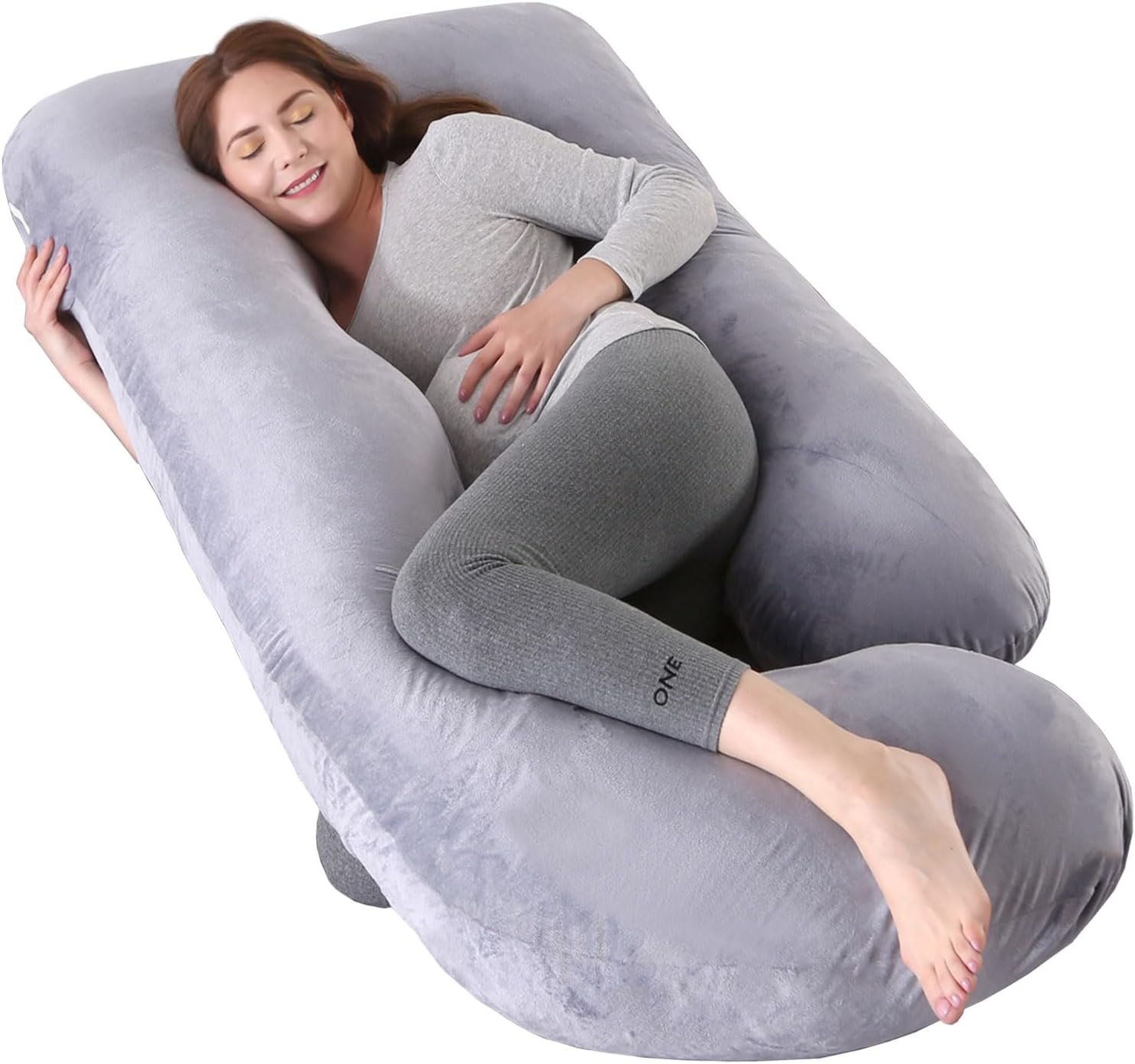 U-Shaped Full Body Pillow for Adults, Maternity Pillow with Washable Velvet Cover, Ergonomic Support for Back, Belly & Hips, Comfort for Expecting Mothers & Side Sleepers, Grey