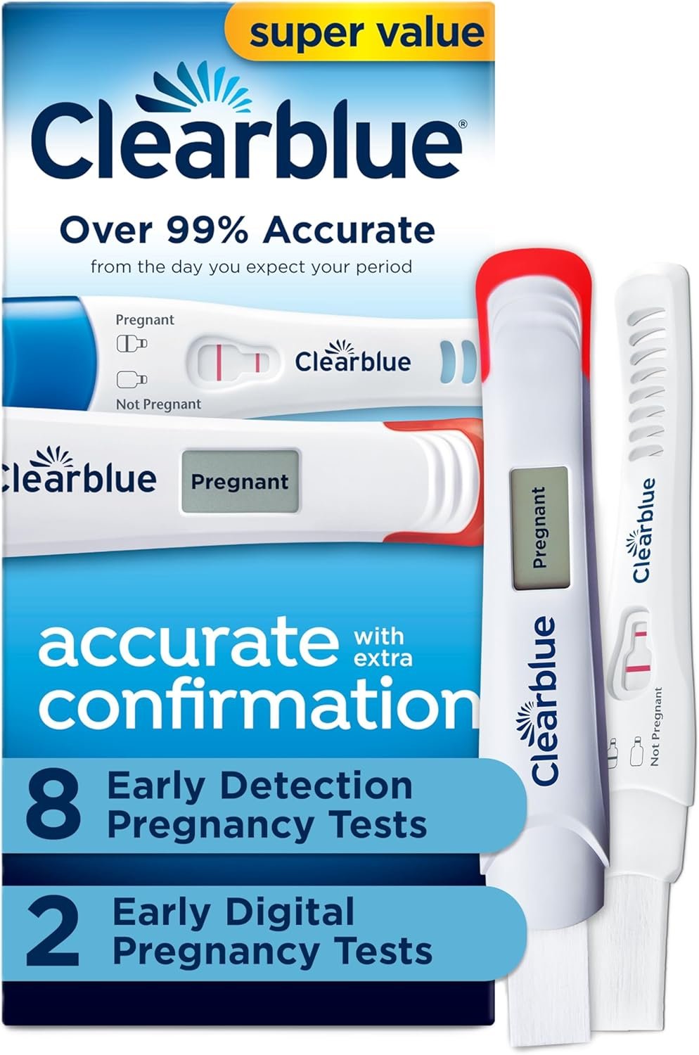 Clearblue Early Pregnancy Test Kit, At-Home Pregnancy Test Kit for Women, hCG Hormone Pregnancy Tests with Easy-to-Read Results, 10 Tests