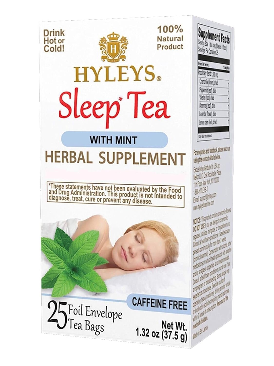 Hyleys Caffeine-Free Herbal Tea – Mint, Rosemary, Valerian Root, Lavender – 25 Tea Bags (1 Pack) – Calm Sleep Tea for a Relaxing Nightly Cup