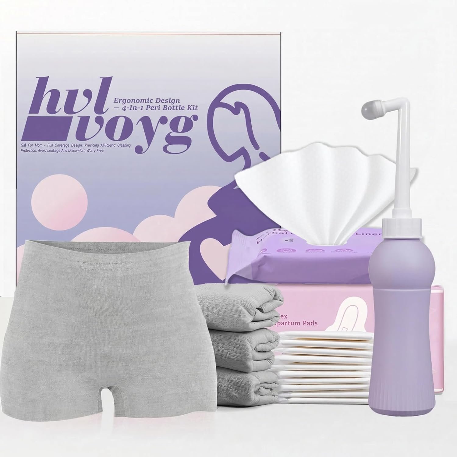 Postpartum Essentials Recovery Kit for New Moms, 16 Pcs Perineal Care Set with Peri Bottle, Disposable Underwear, Postpartum Pads & Cooling Pad Liners, Hospital Bag Essentials