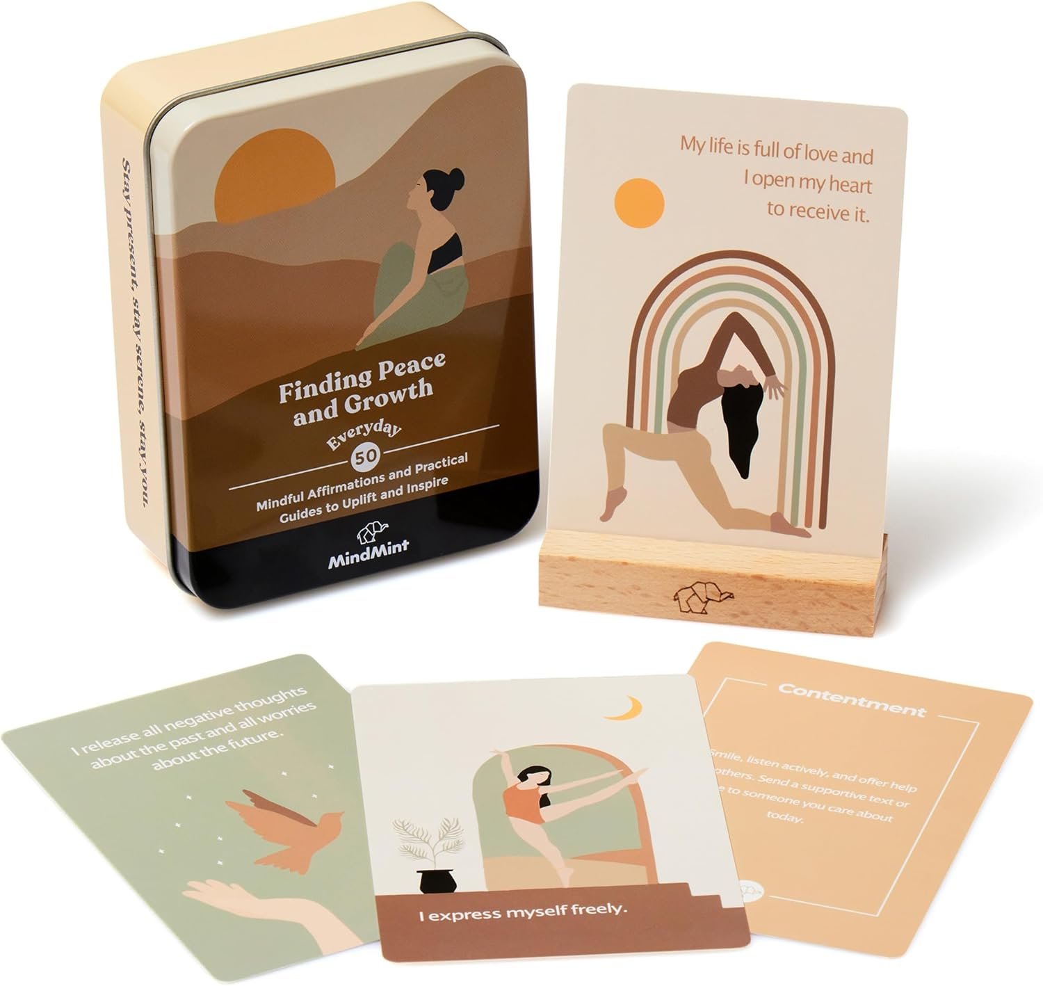 Daily Positive Affirmation Cards for Women – 50 Mindfulness Meditation Cards for Self Care in Tin Box with Wooden Stand – Motivational & Inspirational Gifts for Women, Best Friend, Sister