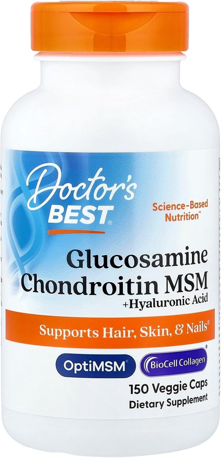 Doctor’s Best Glucosamine Chondroitin MSM + Hyaluronic Acid with OptiMSM Featuring Biocell Collagen, Joint Support, Non-GMO, Gluten & Soy Free, 150 Caps