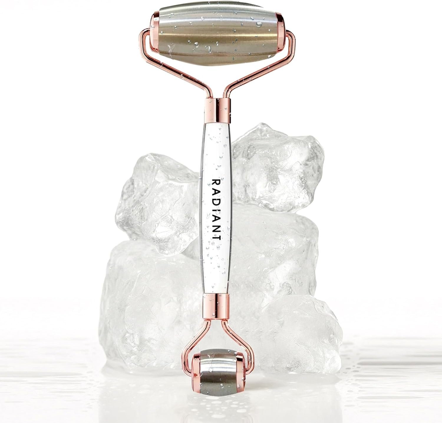 Ice Roller for Face, Dual-Head Stainless Steel, Rose Gold, Facial Massage Tool for Puffiness Reduction, Skin Tightening, Circulation