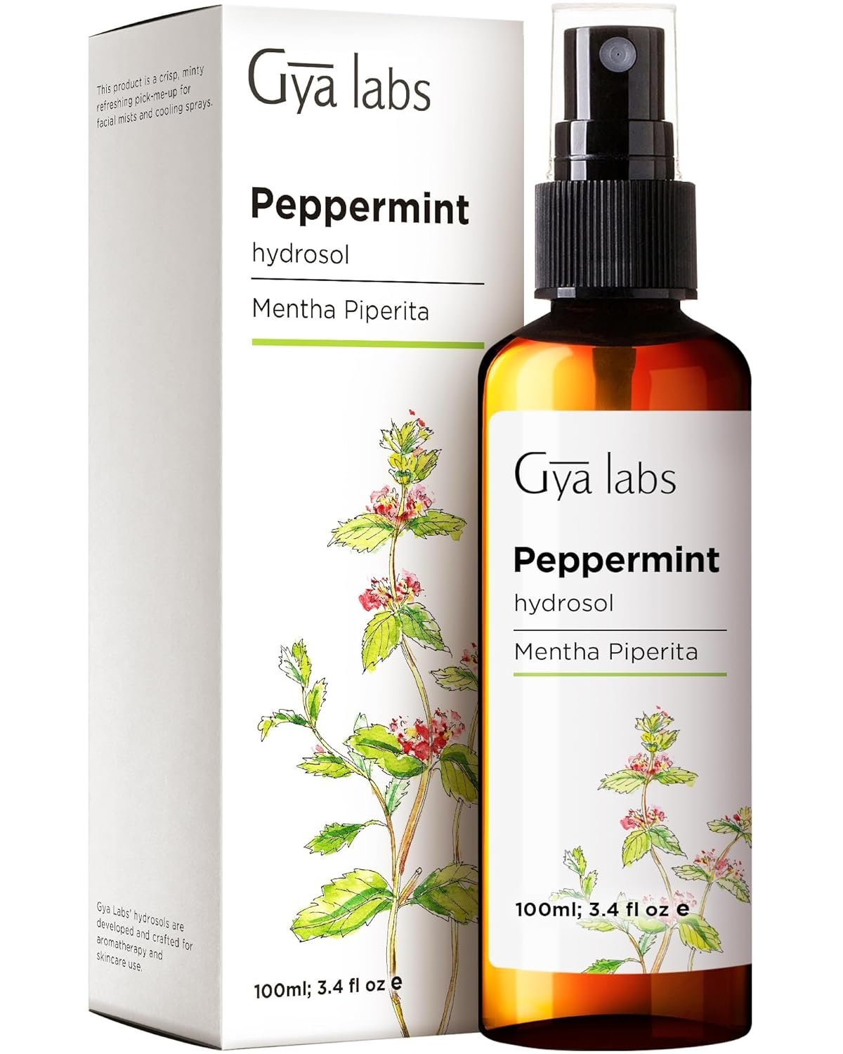 Gya Labs Peppermint Hydrosol – 3.4 Fl Oz – Hydrating Face & Body Mist for Skin Toner & Hair Refresher – As Pillow, Room & Linen Spray for Fresh Scent